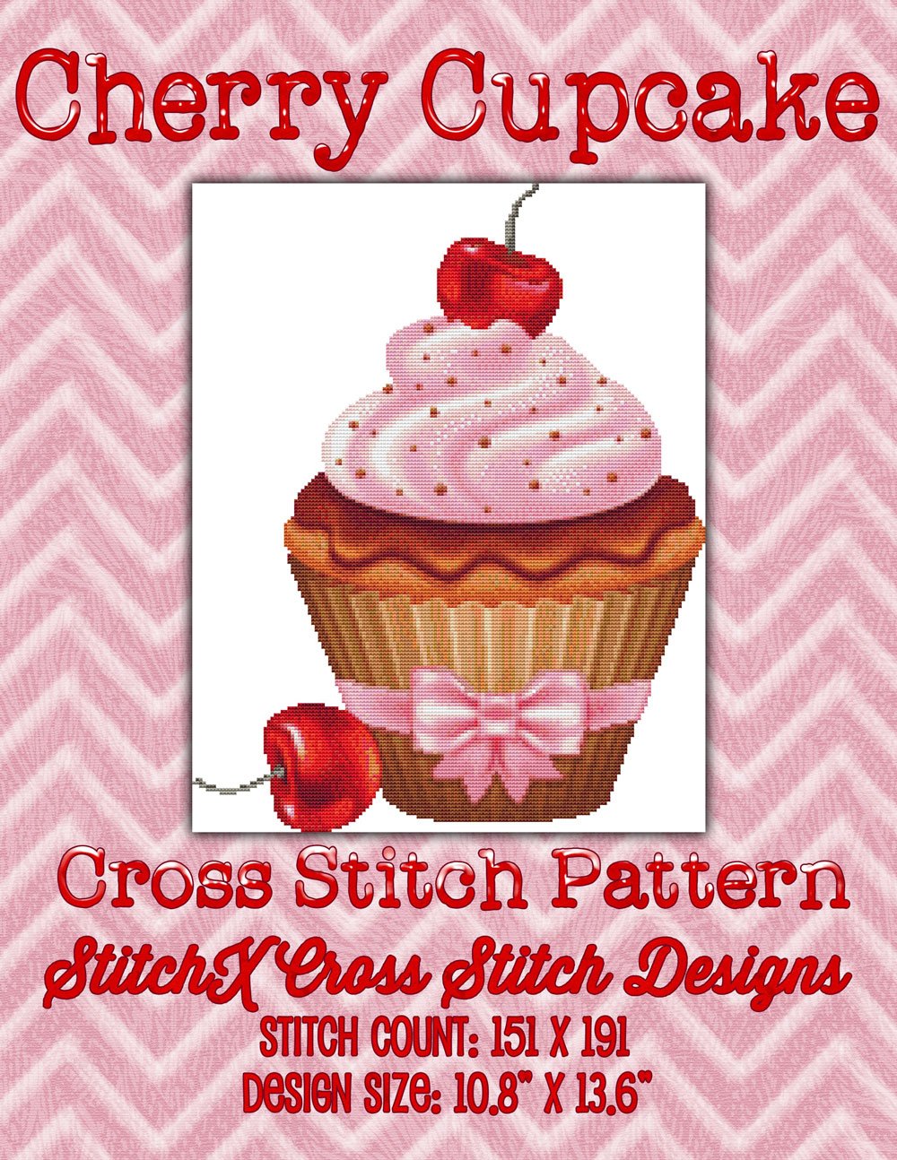 Cherry Cupcake Cross Stitch Pattern