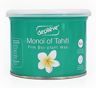 Depileve Monoi of Tahiti Extra Film No-Strip Wax - Fast Drying, Easy to Spread Full Body Wax - Ideal for All Skin Types - Opalescent Aqua Formula with Elastic Texture and Floral Scent - 14.1 oz.