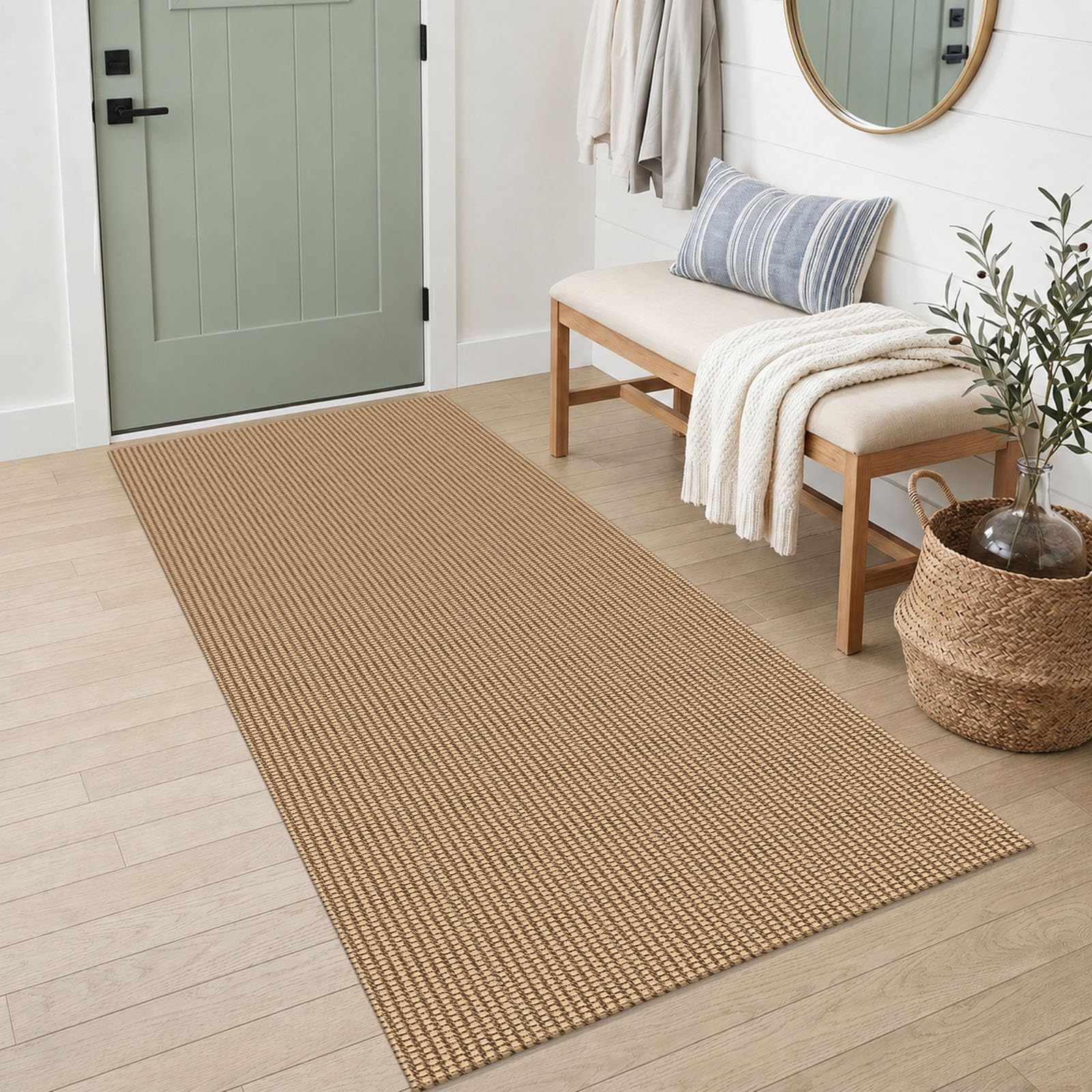 IOHOUZE Washable Runner Rug 3x6 Non Slip Rubber Backed Wide Hallway Runner Entryway Runner Indoor, Woven Kitchen Rugs Cotton Floor Carpet for Hall Entrance Bedroom, Orange/Tan/Brown