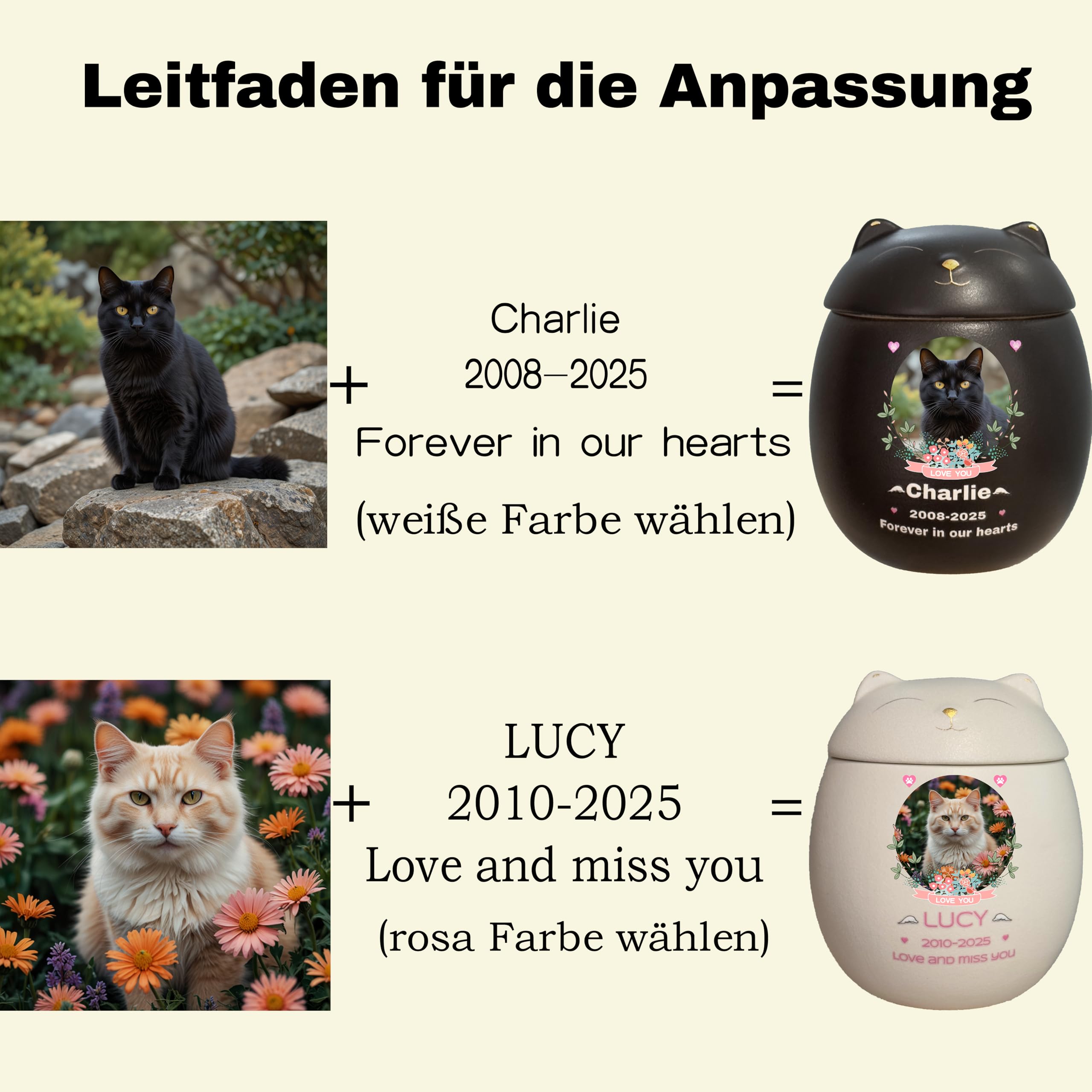 Handgemachte personalisierte Katze Urne für Asche, Haustier Einäscherung Urne (Orange)