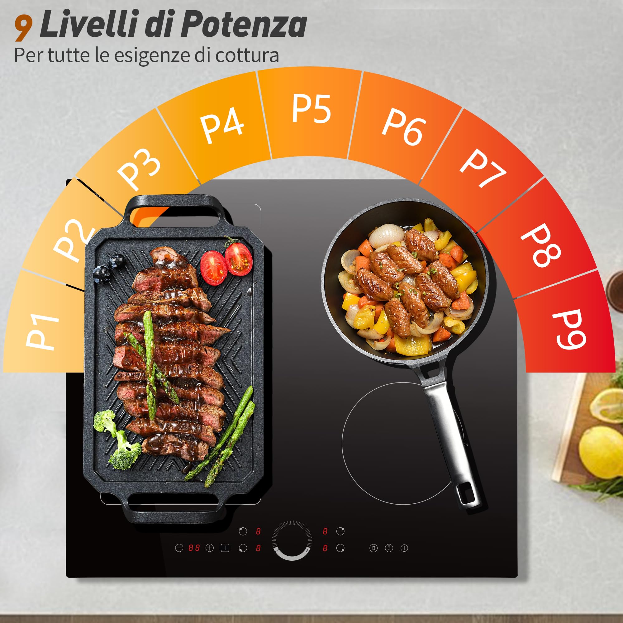 Karinear Piano Cottura a Induzione 4 Fuochi, 7200W Piano Cottura Elettrico Incasso Doppia Zona Flexi di Toccare, 60cm Premium Piastra a Induzione Cablaggio, Timer, Booster, Blocco di Sicurezza - 4