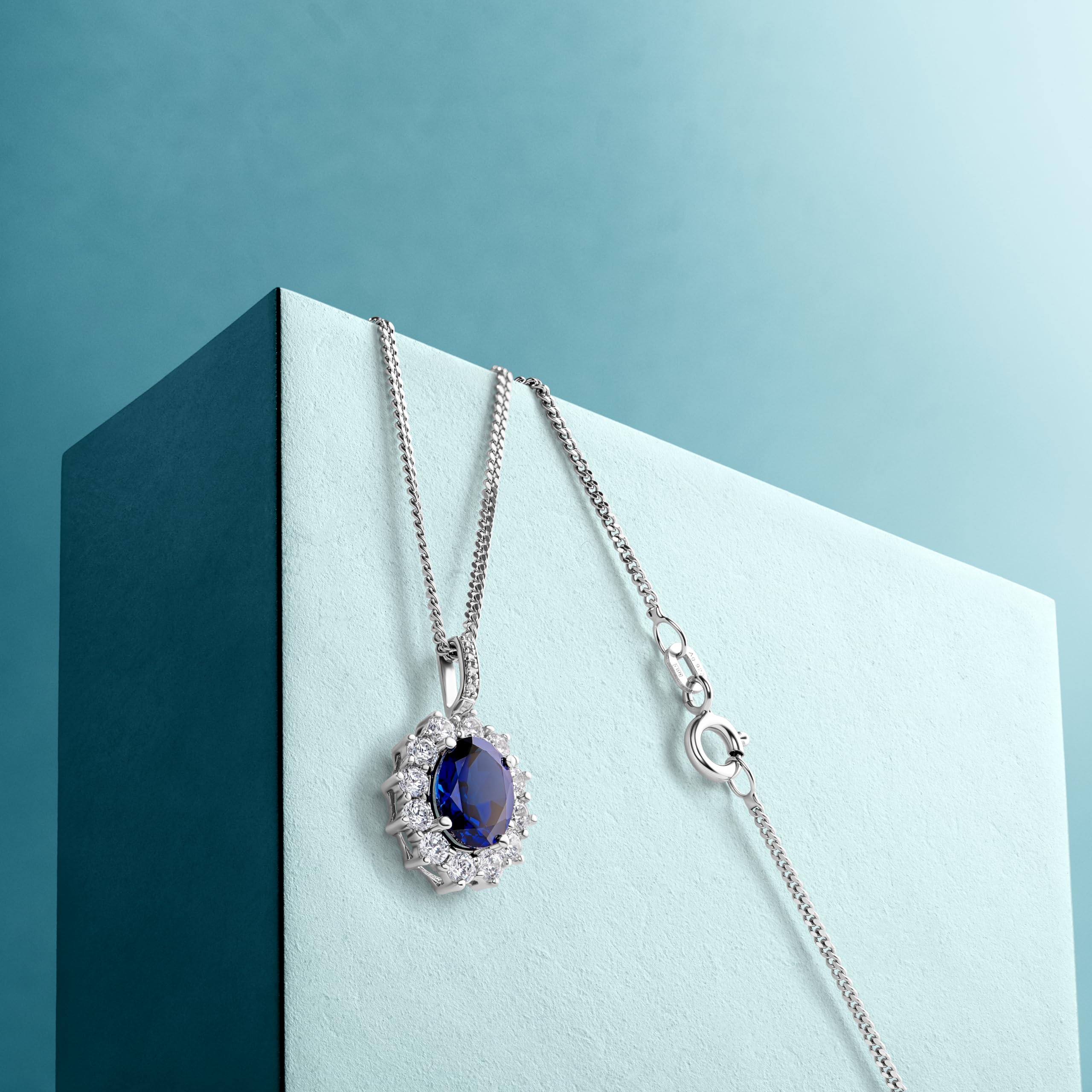 Miore Collana con Pendente da Donna in Argento 925 con Zaffiro e Zirconi, 45 cm
