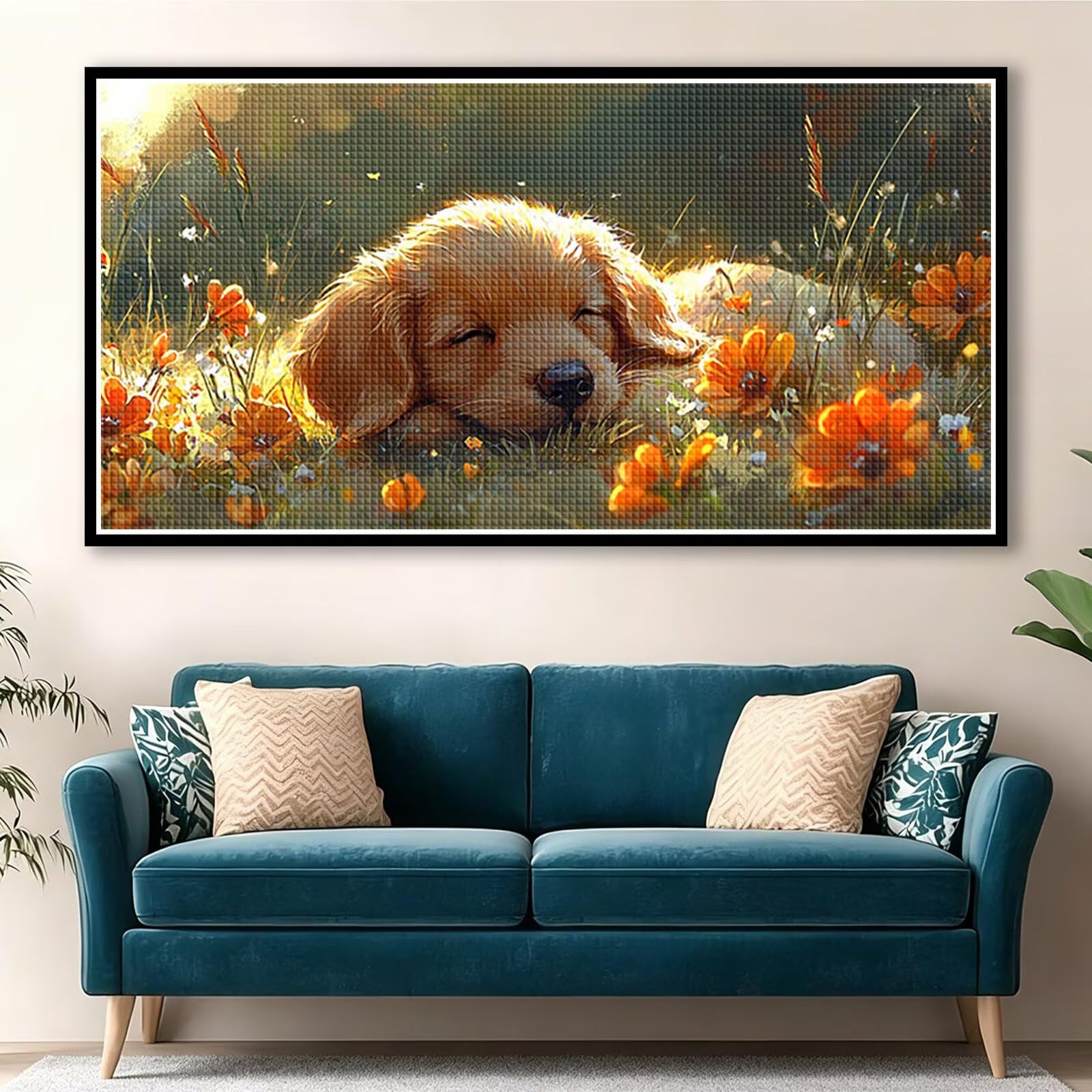 Diamond Painting Grande 120x60cm Flor Diamond Painting Adultos, DIY Perro Pintura de Diamante Manualidades Adultos, 5D Cuadrado Rhinestone Bordado Punto de Cruz para Home Decoration Regalo 0J-321