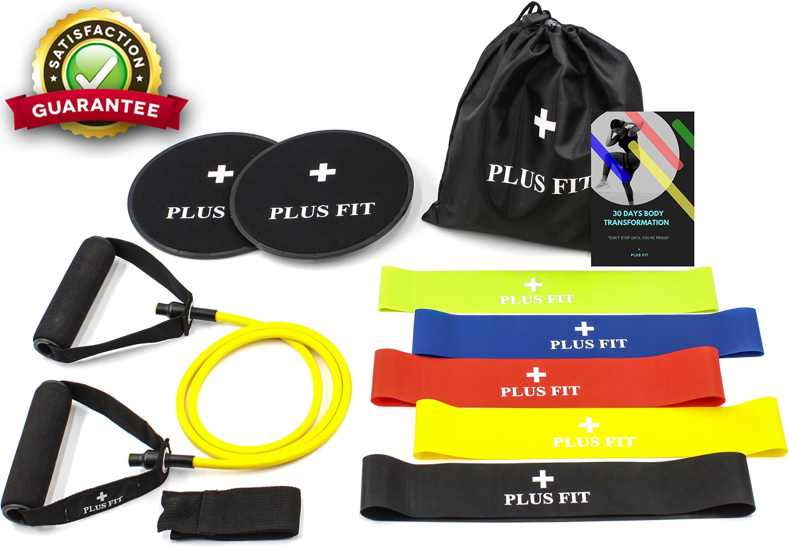 PlusFit Best Home/Gym Workout Equipment (Gliding Discs Core Sliders, Resistance Loop Bands, Resistance Band Tube & 30 Days Body Transformation and Nutrition Guide Online) Sliders and Resistance Bands