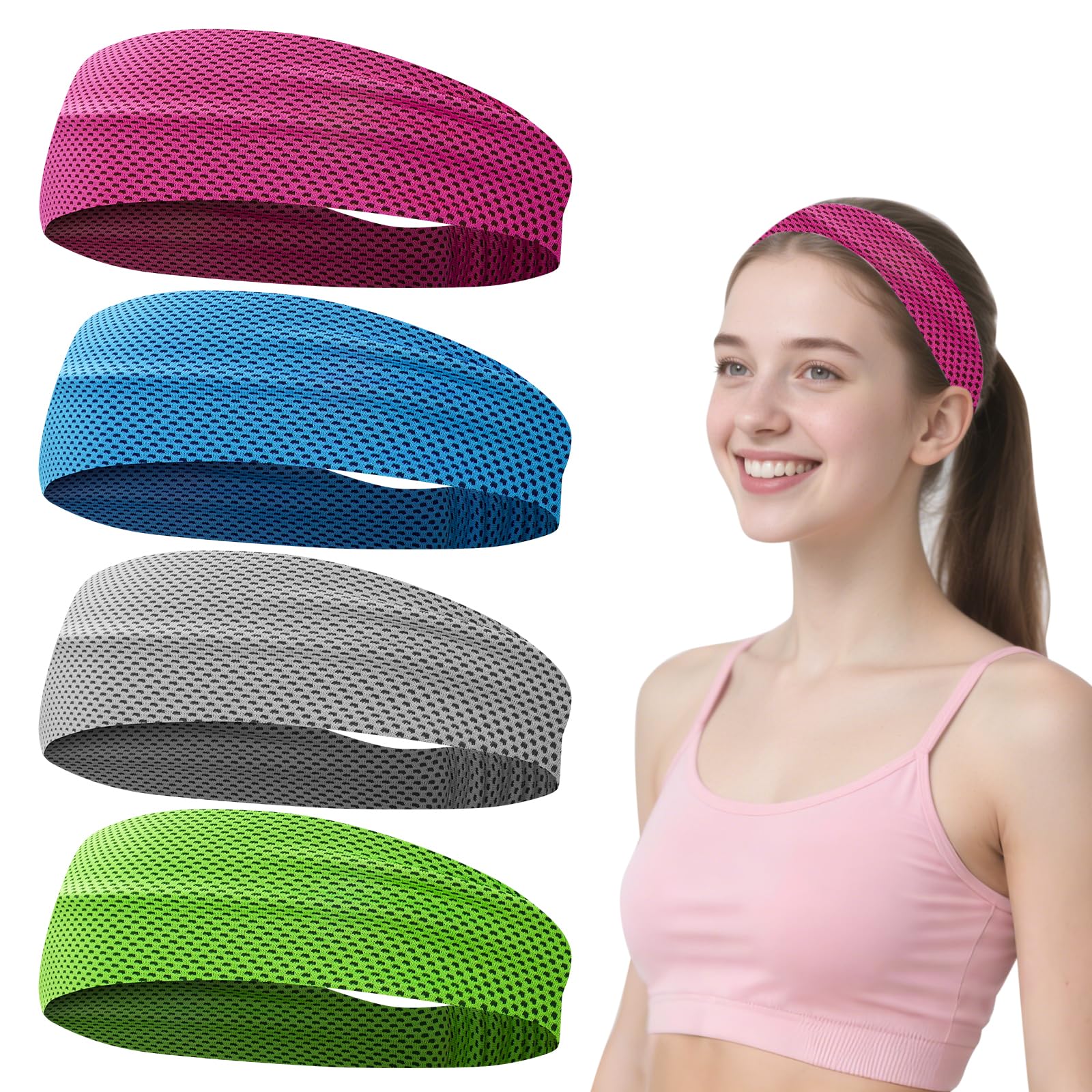 Avxzbef 4 Pcs Cooling Headbands for Women Men Sport Sweatband for Running Yoga Cycling Hiking Workout