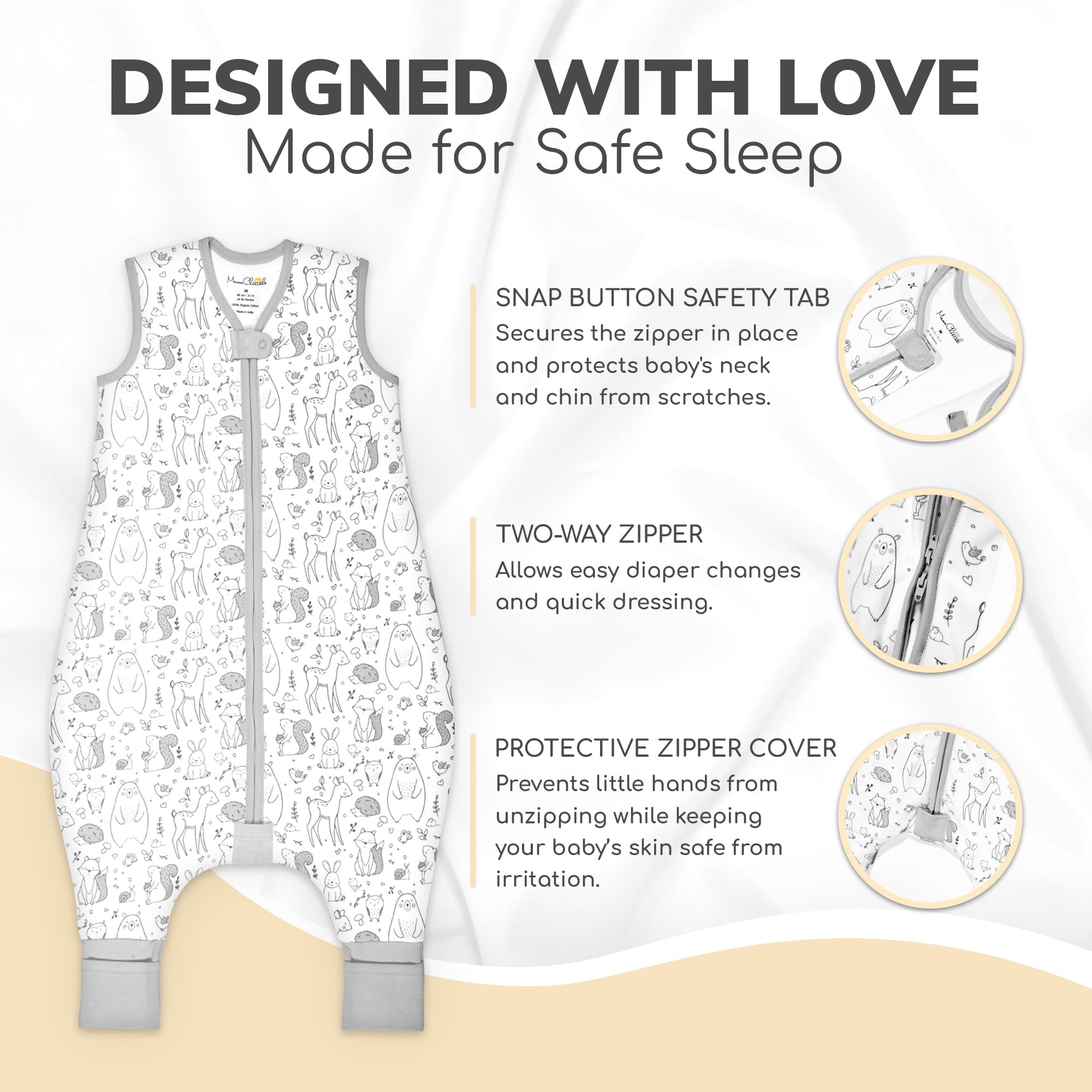 Mama Cheetah Toddler Sleep Sack with Feet 2T, 1.0 TOG Organic Cotton Baby Sleeping Bag with Legs, Wearable Blankets for Walkers w/ 2-Way Zipper, Sleep Sack for Girls Boys, Early Walker M (18-36 M) - 5