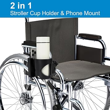 Accmor Universal Walker Cup Holder with Phone Holder, Wheelchair Cup Holder, 360 Rotatable Bottle Holder for Wheelchair, Walker, Scooter