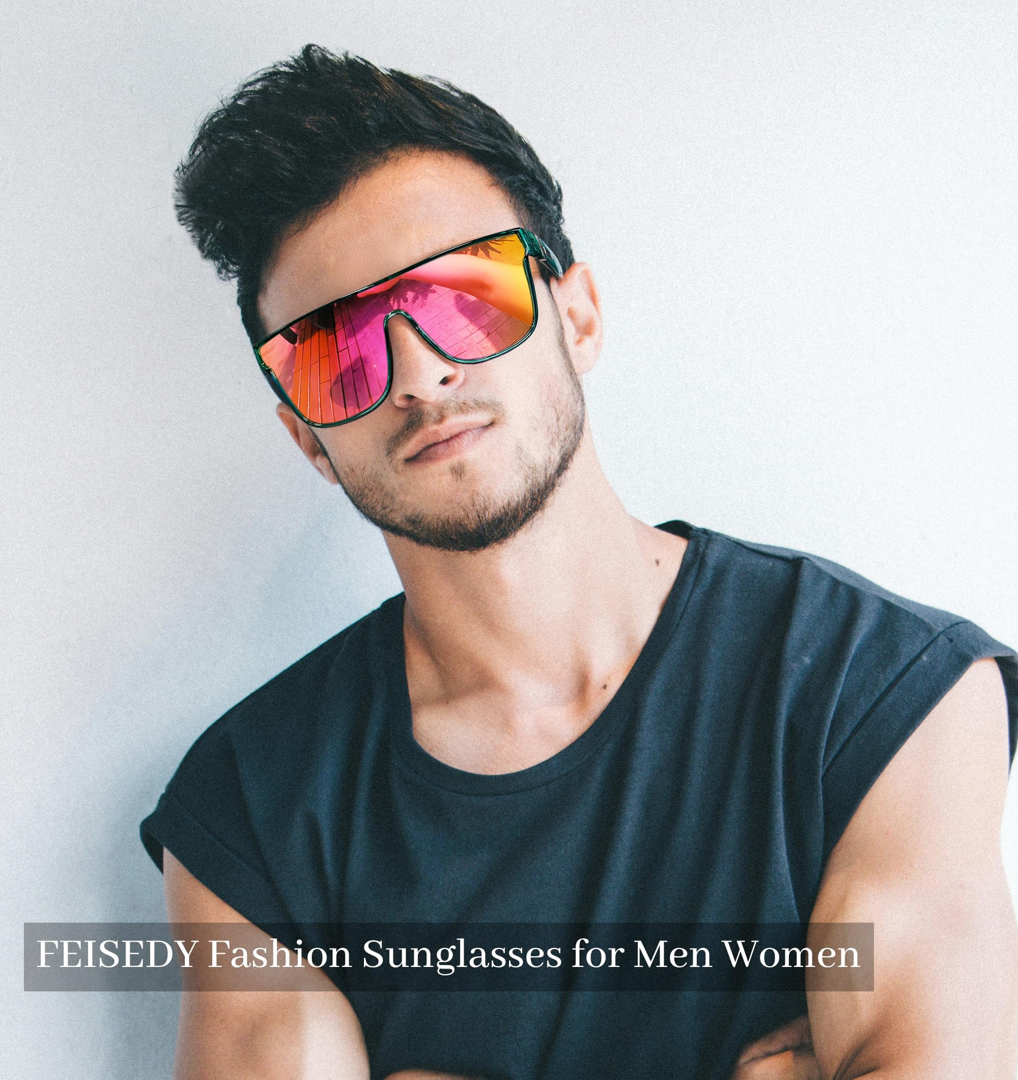FEISEDY Sunglasses for Women Men, Fashion Mirrored Single Lens, Driving Beach Sunnies UV400 Shades B2996 - 2