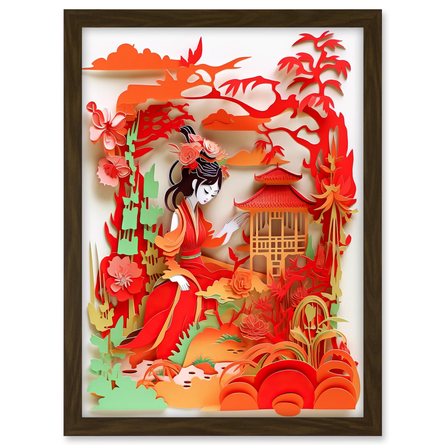 Artery8 Woman by Red Temple Garden Kirigami Collage Artwork Framed A3 Wall Art Print