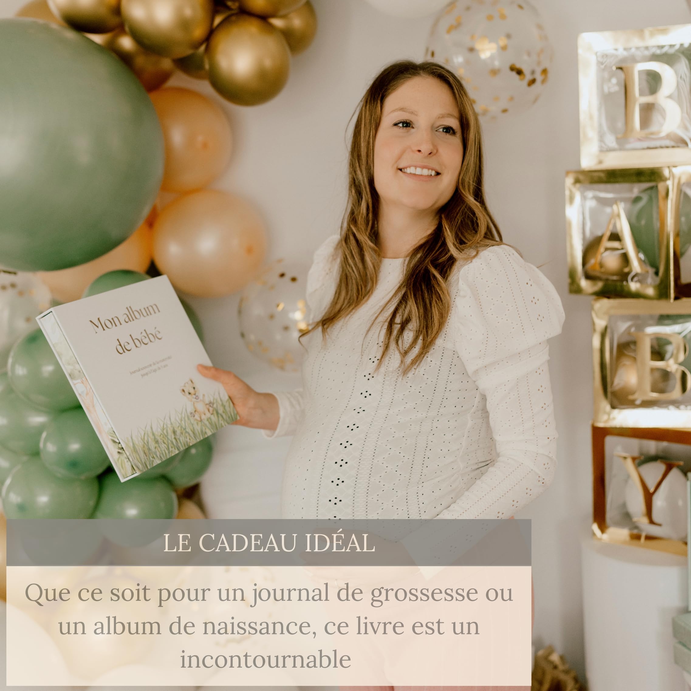 Livre souvenir de bébé – Album de naissance et journal de grossesse français pour garçon et fille, haut de gamme, album photo et cadeau de baby shower avec pochettes souvenirs