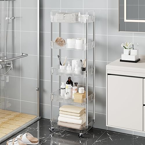 Miniatura 4 de Carrito utilitario de 5 niveles con asa, carrito de almacenamiento móvil con ruedas, carrito de almacenamiento multifuncional desmontable para