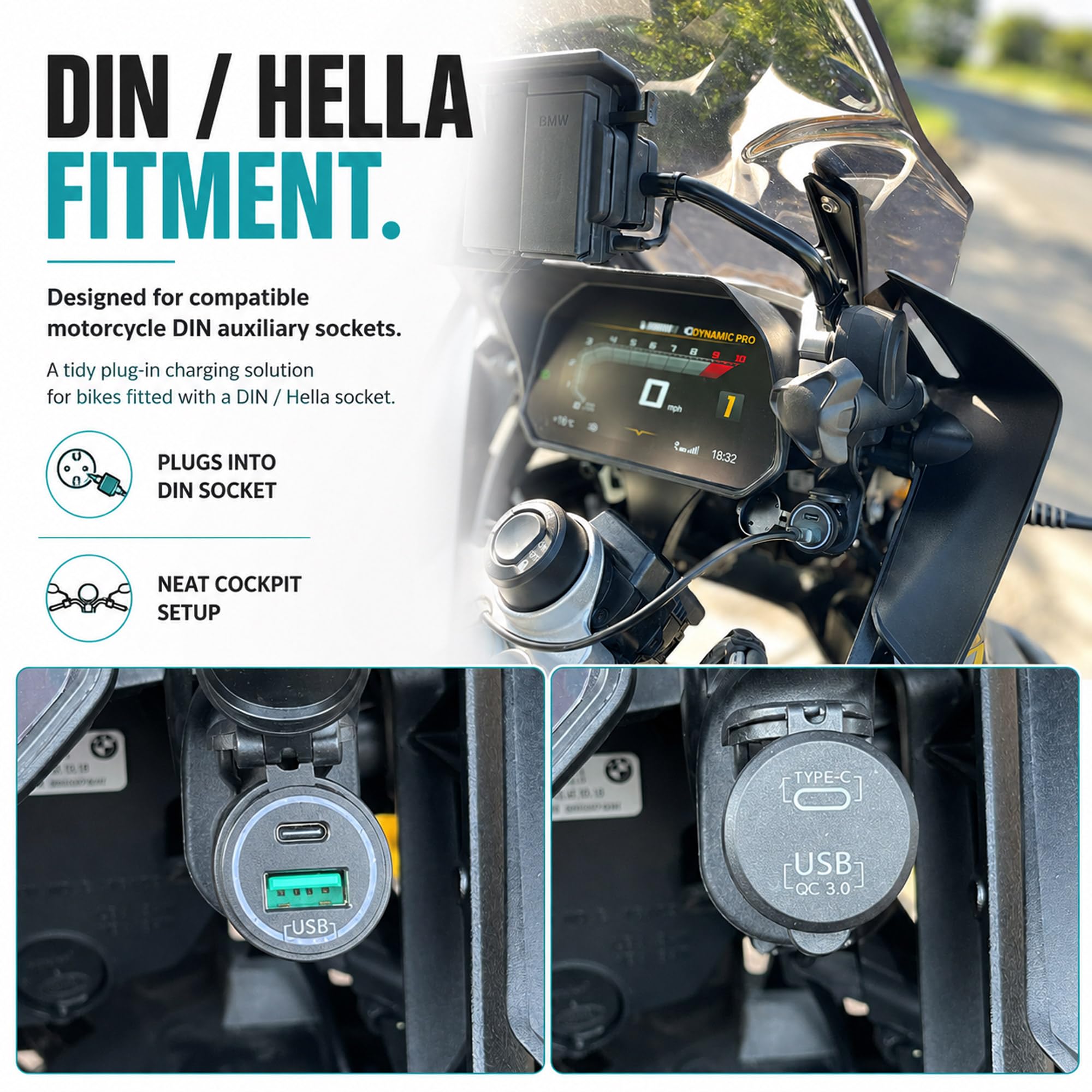 Ultimateaddons Din Hella Auxilliary Socket Dual Caricabatterie con USB e Tipo C