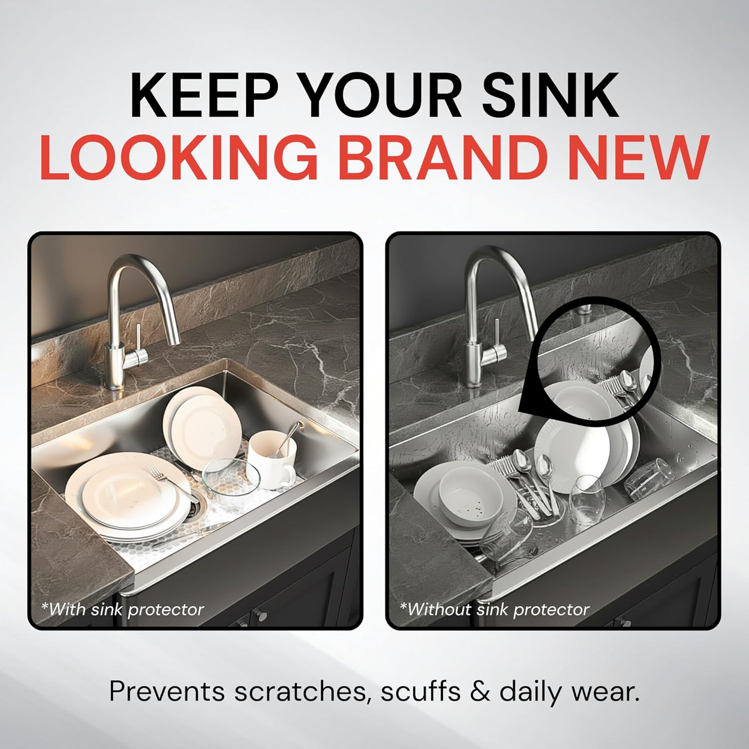 Jaycube Silicone Sink Protector Mat, Center Drain - 13.5'x11.25' Food Grade, 500°F Heat Resistant Faucet Draining Mat for Bottom Sink - Cushioned, Raised Feet, Non-Slip Kitchen Sink Protectors, 2-pc