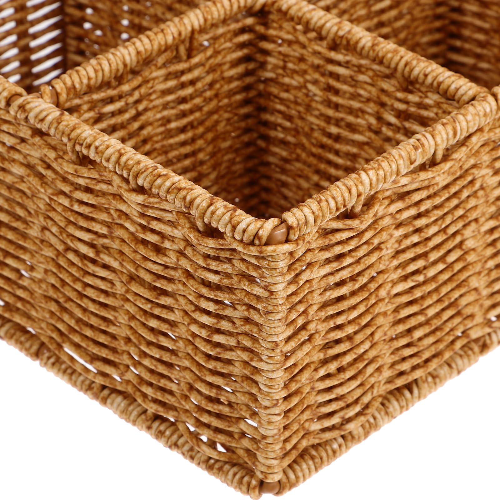 Organizador Cesta de Cubiertos Caqui de Ratán Plástico Color Multiusos Fácil de Limpiar para Cajones y Almacenamiento en Cocina