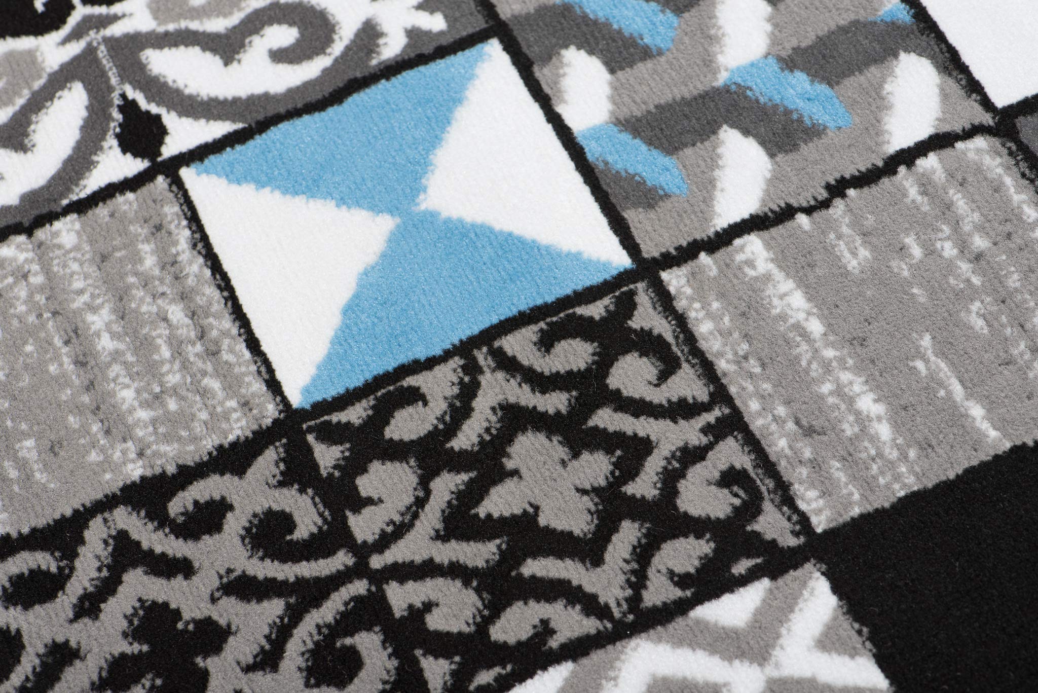 TAPISO Maya kolekcja dywanów do salonu, z krótkim włosiem, kolor niebiesko-szary, biały, czarny, geometryczny, nowoczesna mozaika, karo, kwiaty, paski, do sypialni, Ökotex 130 x 190 cm