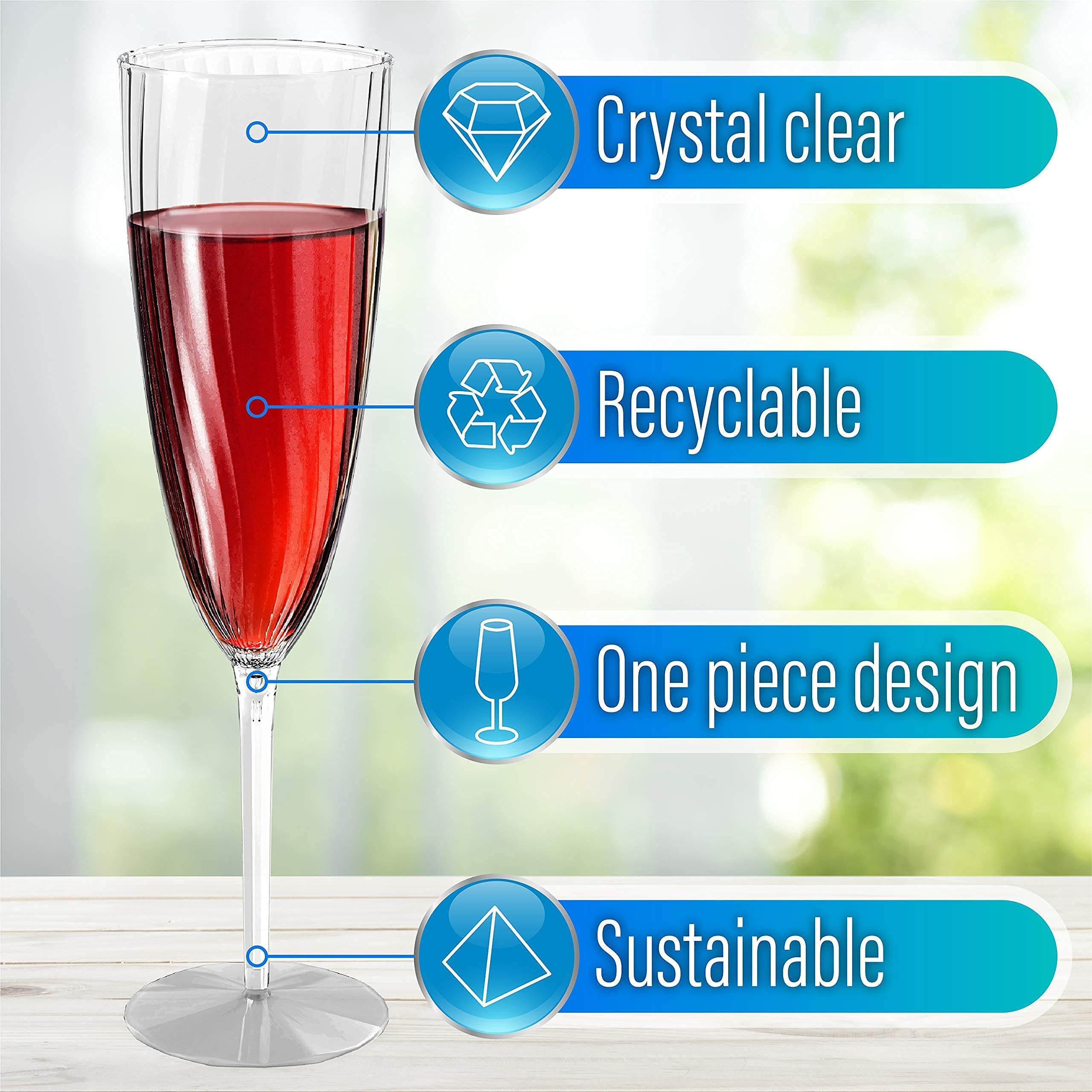 Plastic Champagne Flutes Disposable Plastic Wine Glasses Set of 12