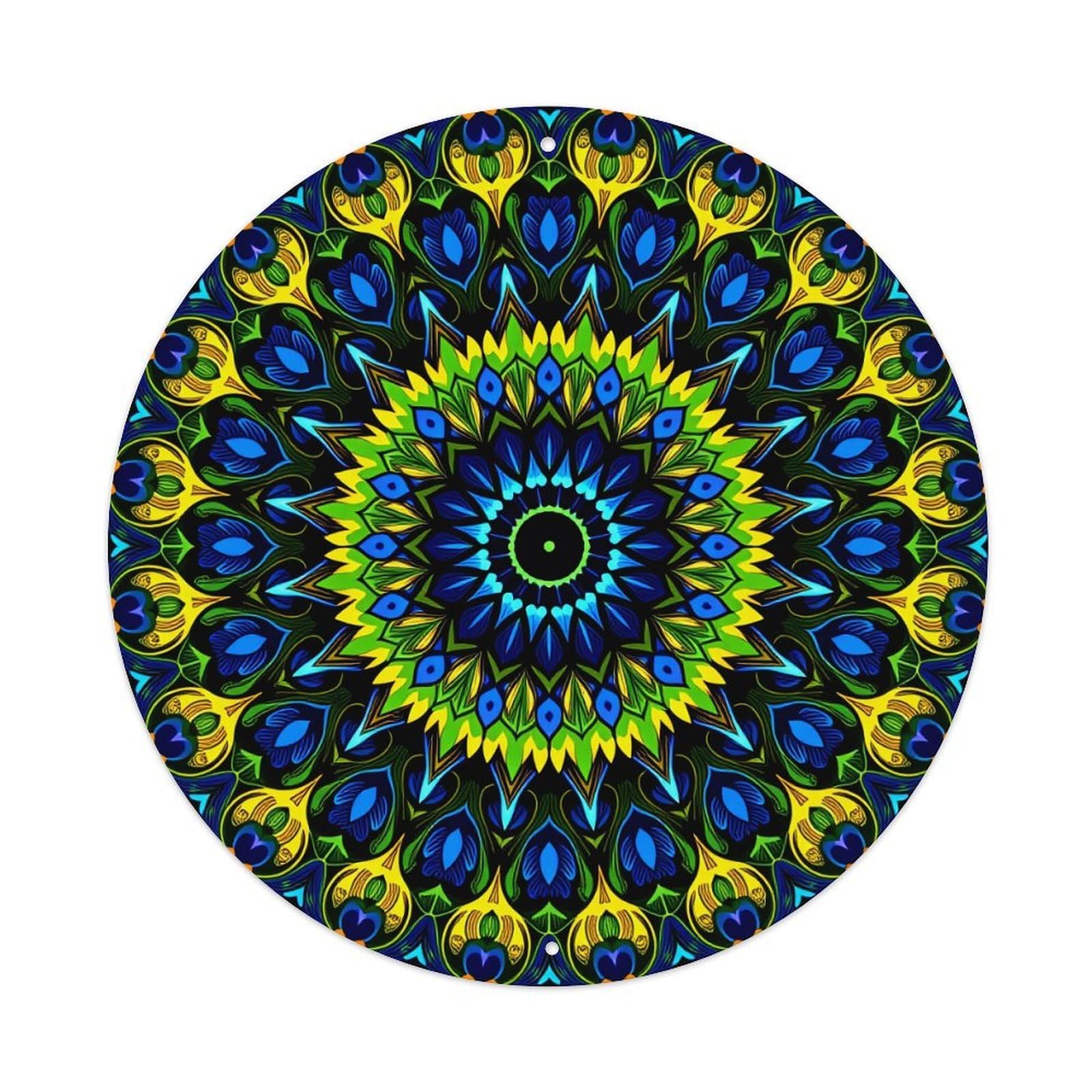 Colorful Geometric Mandala Pattern Design Round Tin Sign Retro Metal Sign for Cafe Bar Pub Home Game Room Gym Club Wall Decoration Vintage Metal Poster 8x8 Inch