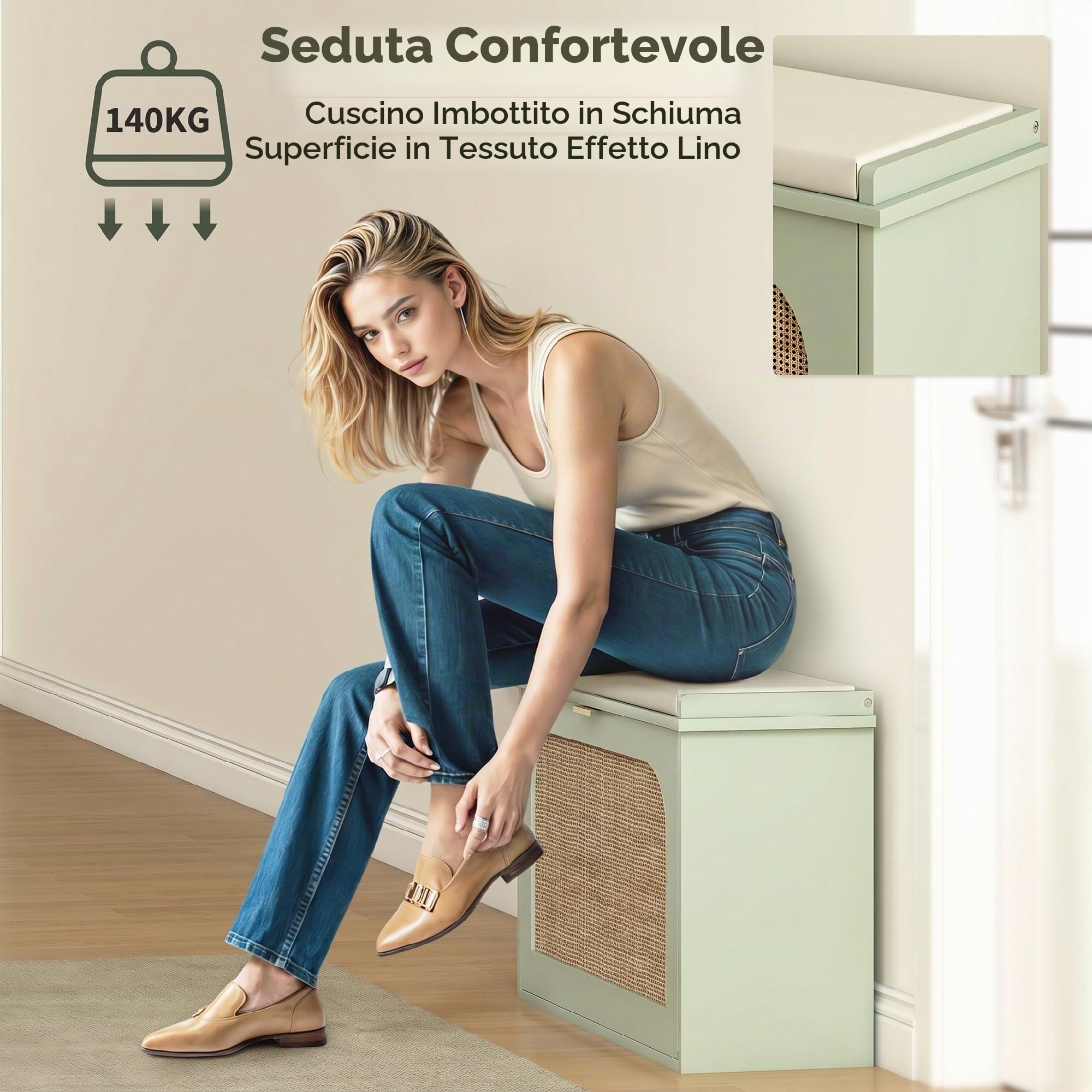 HOMCOM Panca Scarpe Ingresso Sed. Imbott. 80x26x47,5 cm Verde