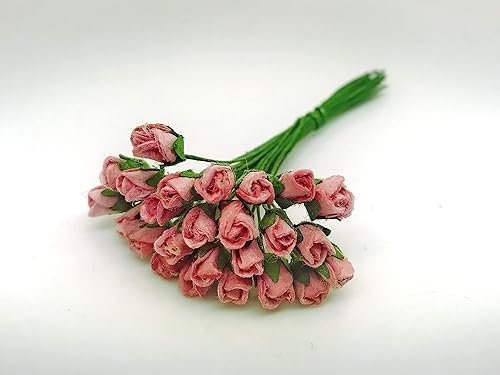 Miniatura 5 de PLFlower - Juego de 100 pequeños brotes de rosas rosas de color rosa polvoriento, flor de morera, hecho a mano, tamaño de boda, 0.15 pulgadas, álbum