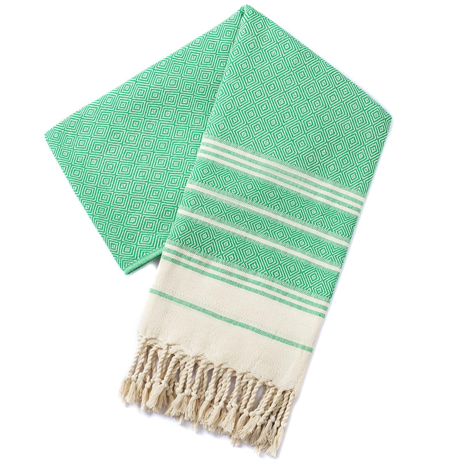 GMEqfhpOPS Cotton Turkish Beach Towel 100 * 180CM Diamond Grid Sports And Fitness Tassel Bath Towel Kitchen Towel Soft Absorbent Quick Dr Towels Bath(Green)