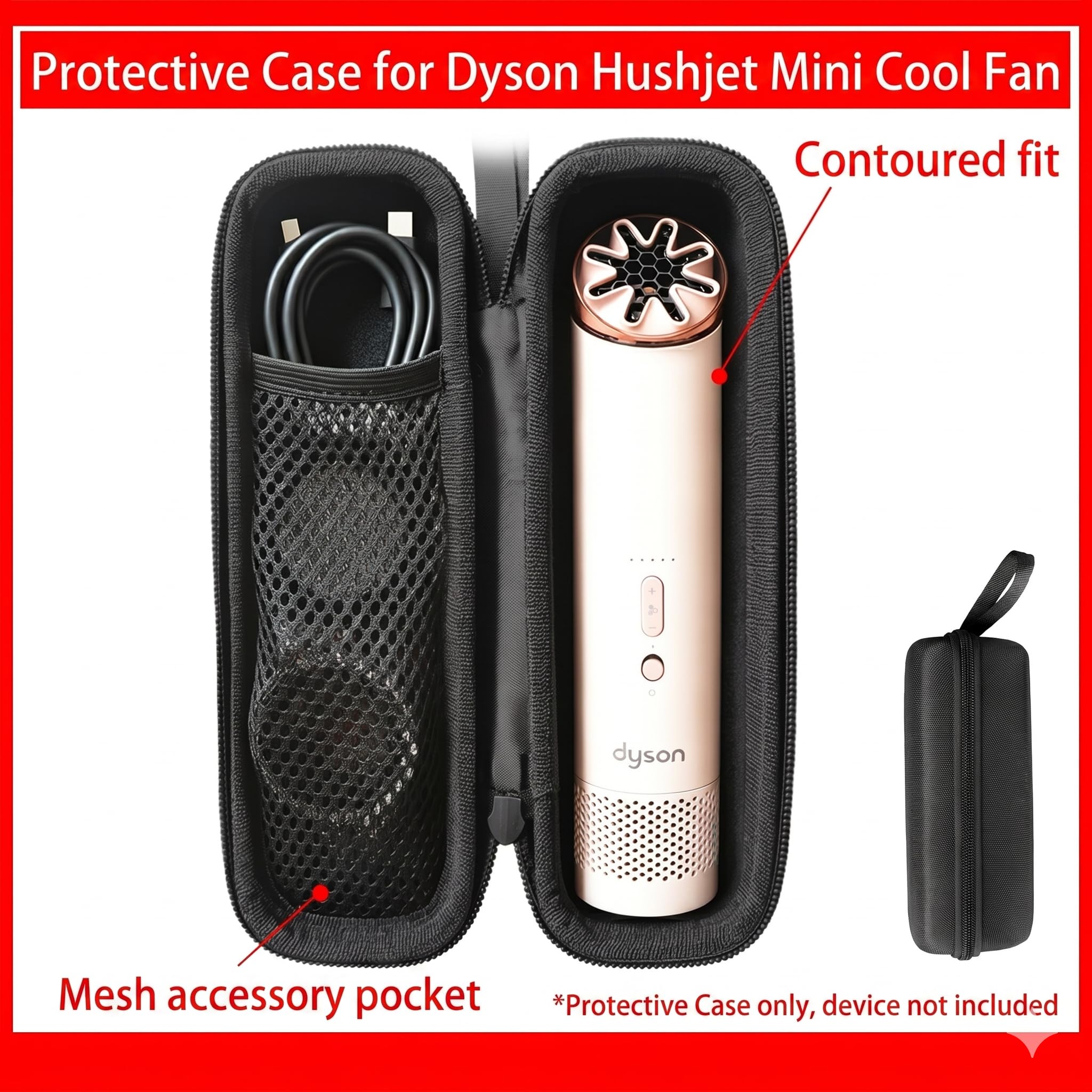 Custodia rigida per mini ventilatore Dysen Hushjet, antiurto, in EVA, con tasca in rete e maniglia, custodia rigida Hushjet Cool Fan, solo custodia (nero)