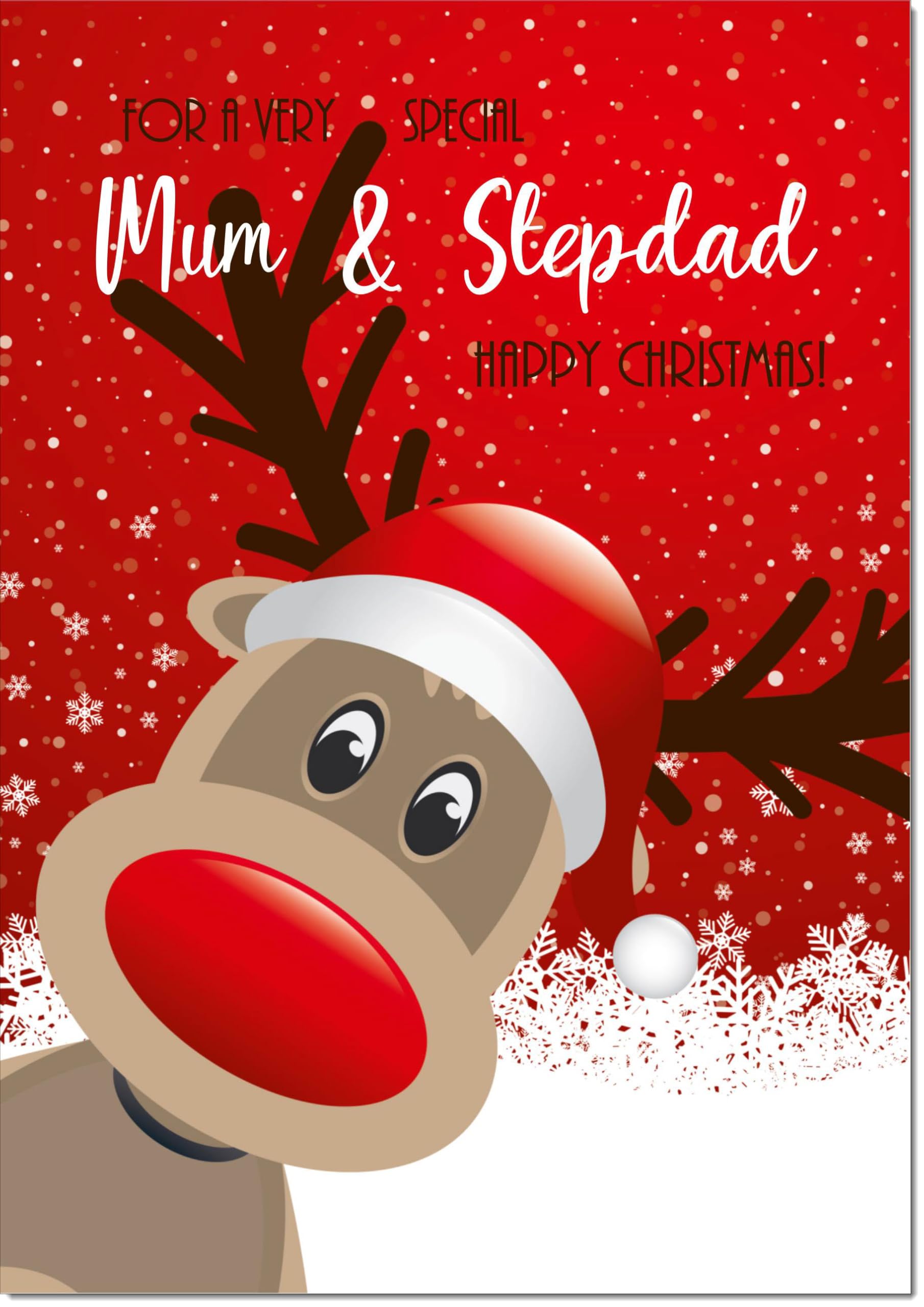 doodlecards Mum and Stepdad Christmas Card Rudolph in Snow Large A4 Size Christmas Card for Mum & Stepdad with Plain Envelope — image 1