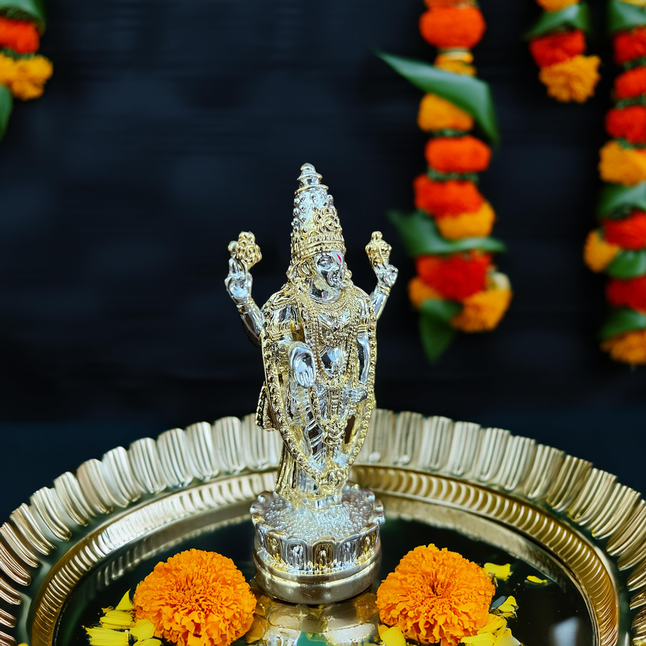 24K Gold & Silver Tirupati Balaji Idol - Car & Home Decor -4