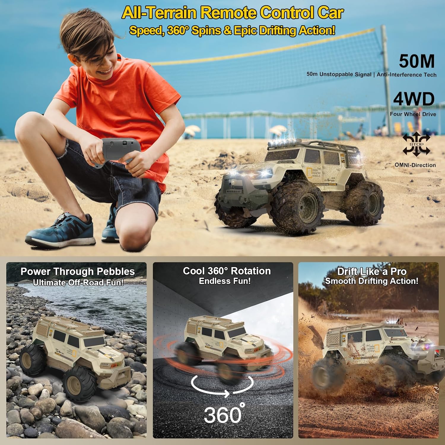 Amphibious Remote Control Car 1:14 Electric Vehicle 4WD for Boys Age 8-12, Offroad Waterproof RC Truck All Terrain RC Drift Cars Beach Pool Toys Gifts for Kids
