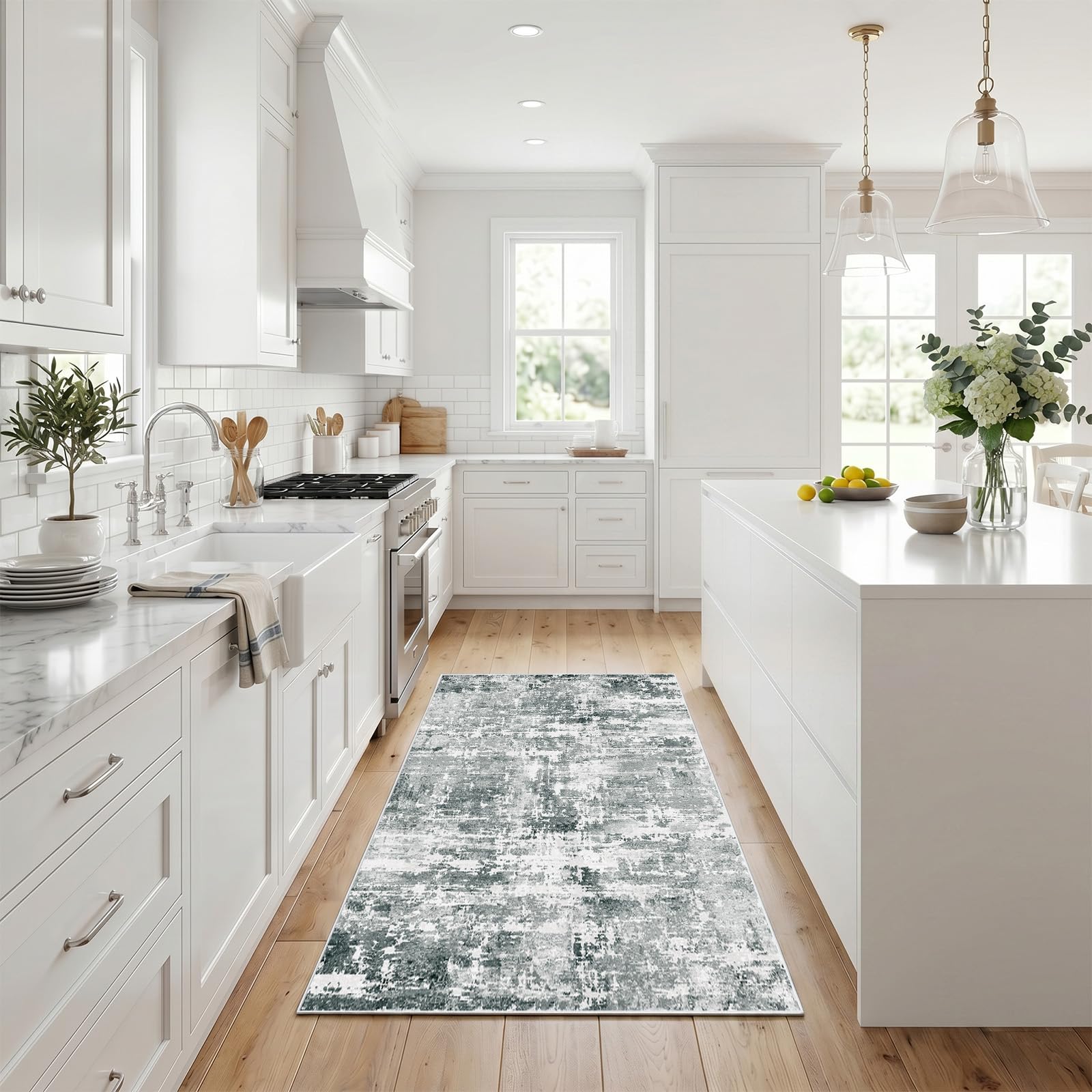 Autsel Living Room Rugs 80x150cm, Small Washable Rug, Non Slip Low Pile Area Rugs, Abstract Rug, Multi-use Durable Floor Carpet for Bedroom, Kitchen, Runner Rugs for Hallway, Grey