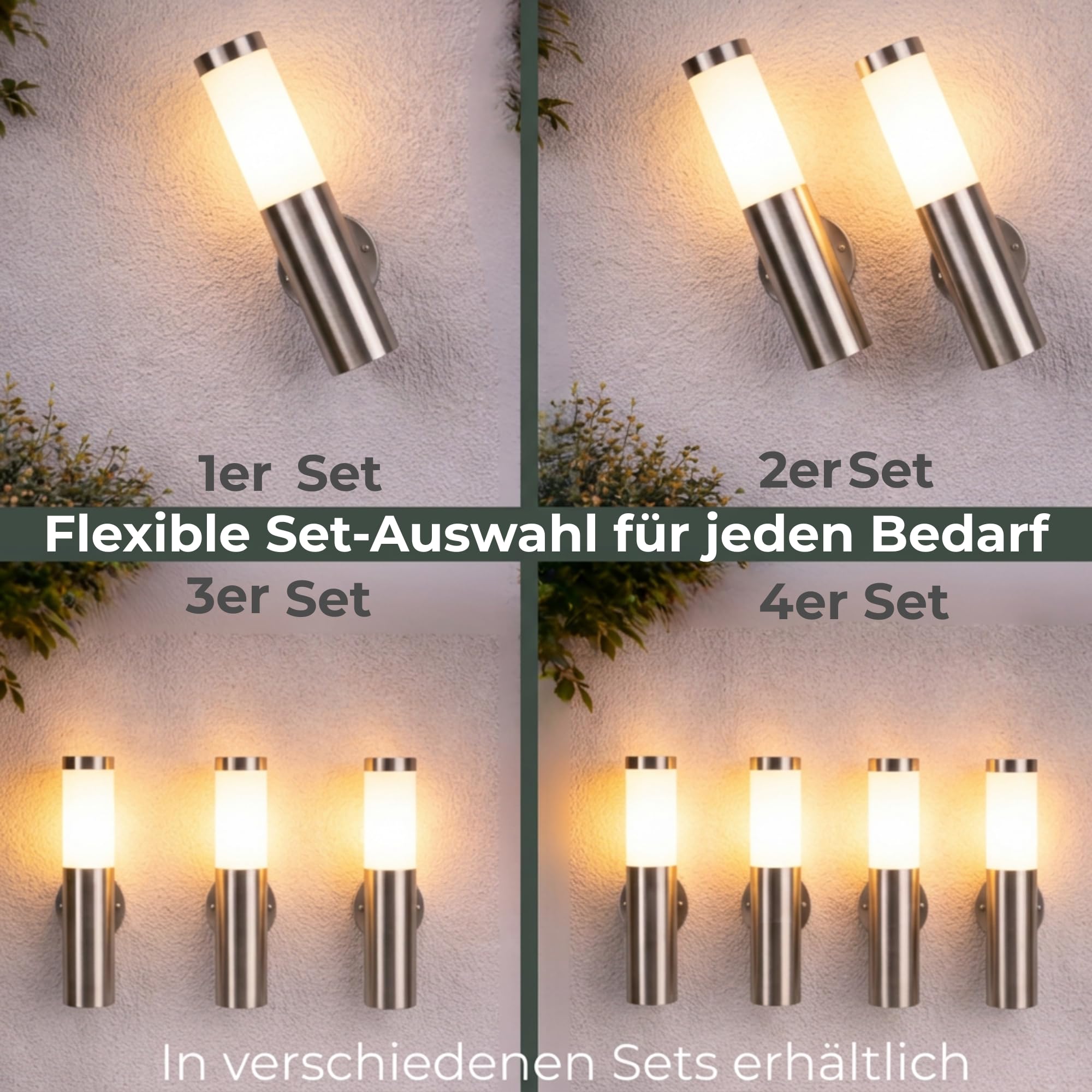Novatool 4x Außenleuchten Edelstahl IP44 I E27 Sockel I 7,8x14,5x36 cm I Außenlampe für Terasse Aussenleuchten Haus Wandleuchte Aussenbeleuchtung Lampen Außenbereich Außenlicht Outside lights