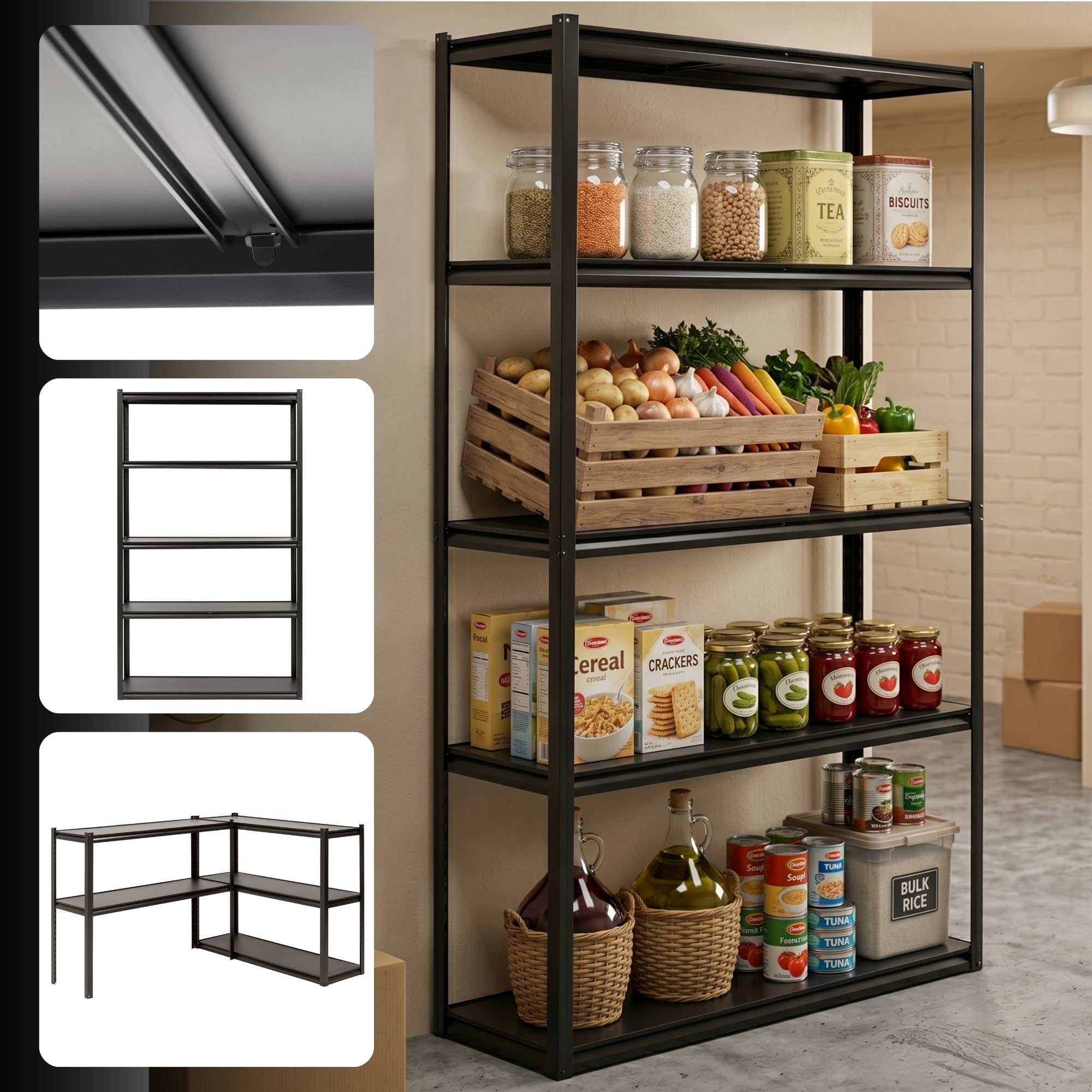 SPRINGOS Scaffalatura per carichi pesanti, 200 x 120 x 40 cm, con 5 ripiani in MDF, portata fino a 750 kg, in metallo zincato, regolabile in altezza, divisibile, per garage, officina, magazzino