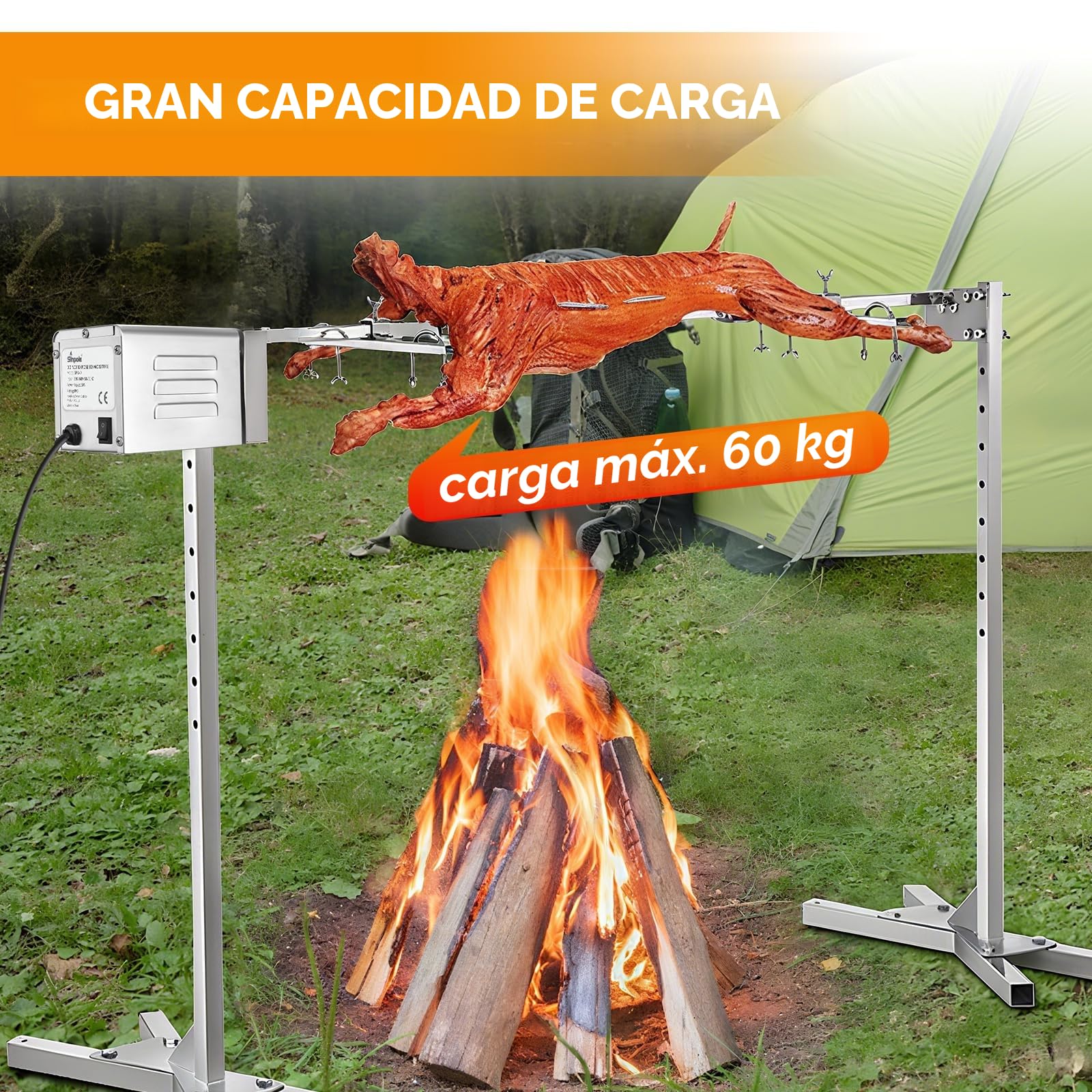 SP-S40 15W 60KG/132LBS Motor eléctrico para Barbacoa de Acero Inoxidable, 2.7 RPM Motor Profesional para Barbacoa, Pollo, Cerdo, Cabra a la Parrilla al Aire Libre