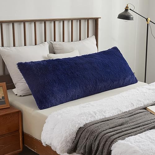 XeGe Funda de almohada de lujo de piel sintética lanuda con cierre de cremallera, funda de almohada larga de felpa decorativa suave, almohada