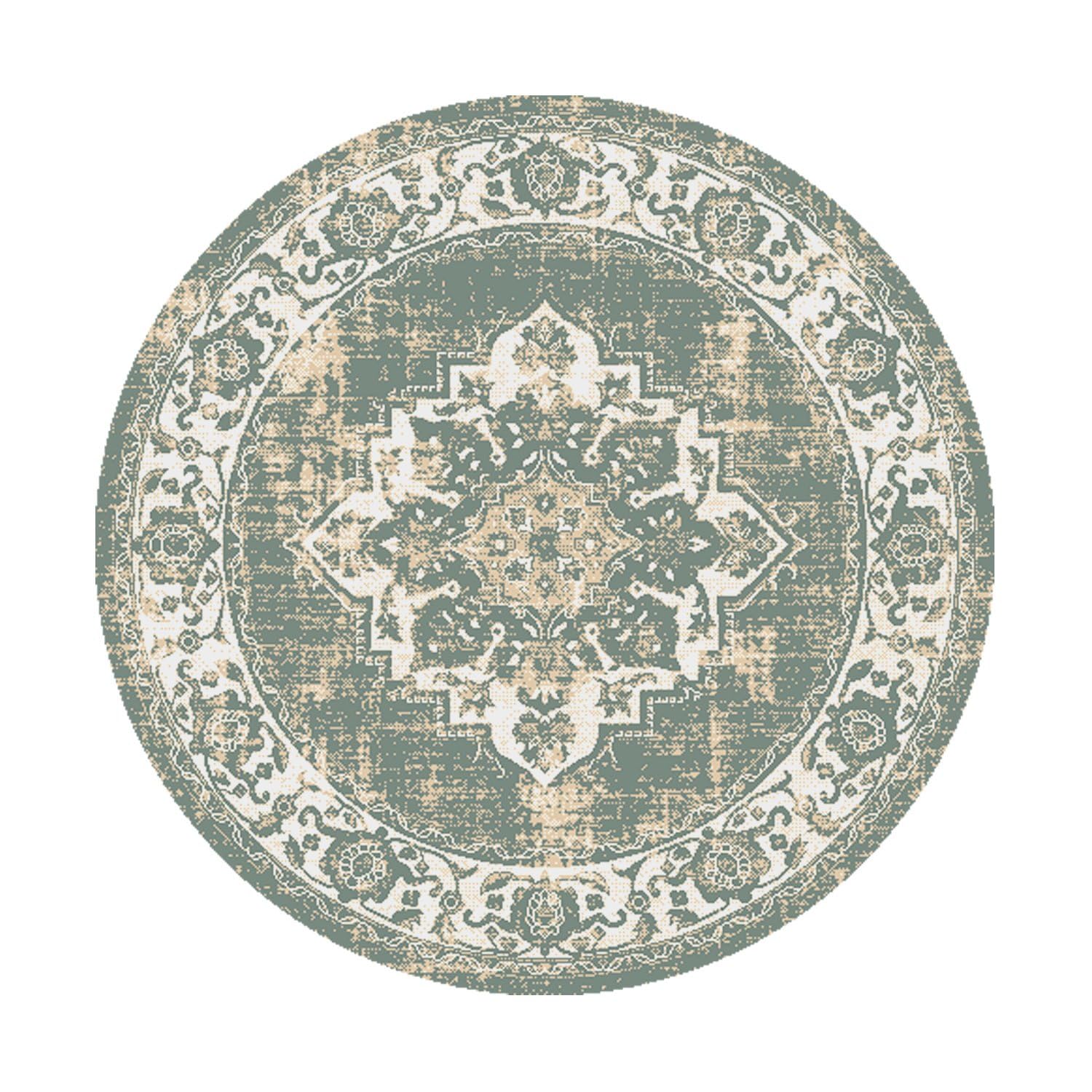 FRAAI | Home & Living Dywan okrągły Vintage - Spring Medaillon Zielony/Kremowy - Polipropylen - Rustykalny, Boho - Dywan | syntetyczny, polipropylen - krótkie runo - vintage - boho, klasyczny, wiejski, orientalny - salon, jadalnia, sypialnia