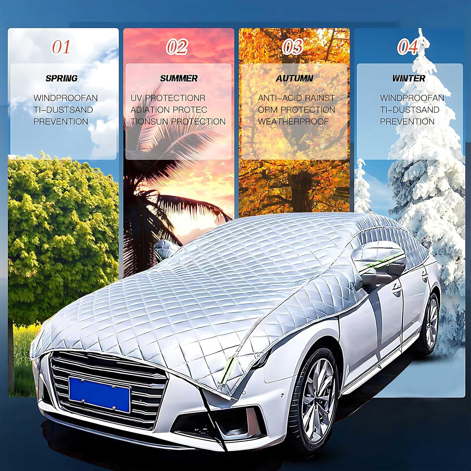 Half Car Cover Custom fit for Lexus RX RX350 RX450H RX500H 2008-2024,Hail Protection Car Cover,Rain and Dust Protection,Sun and Hail Protection,Snow Protection,Night Warning,Tear-Resistant