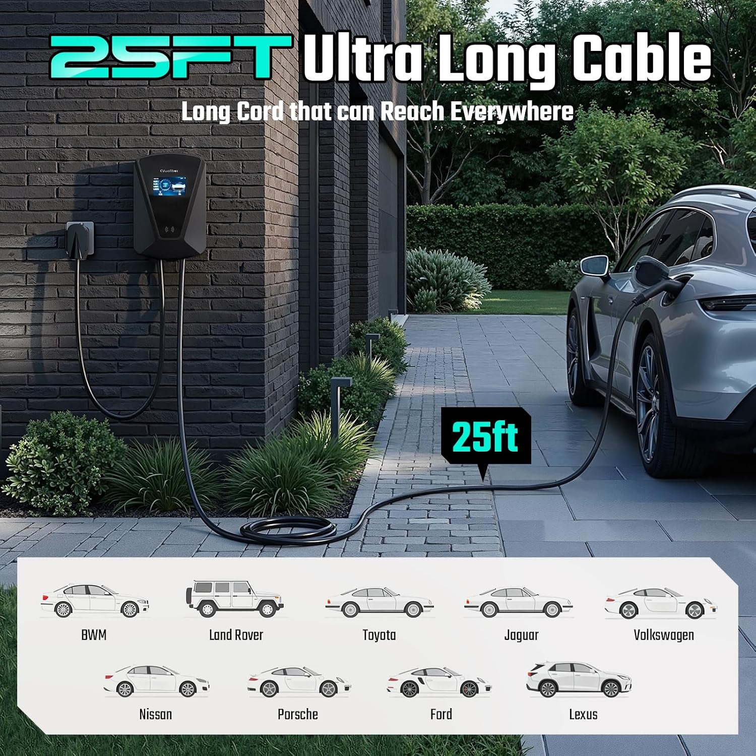 Level 2 EV Charger ETL Certified with J1772 25' Cable