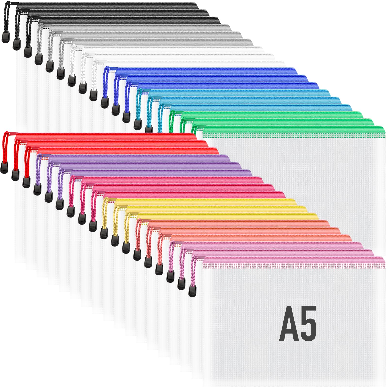 Umriox Small Zipper Pouch, 9.5x7.1 in (12 Colors, 36 Packs), Mesh Bags, Zipper Bags for Office Supplies Travel Storage