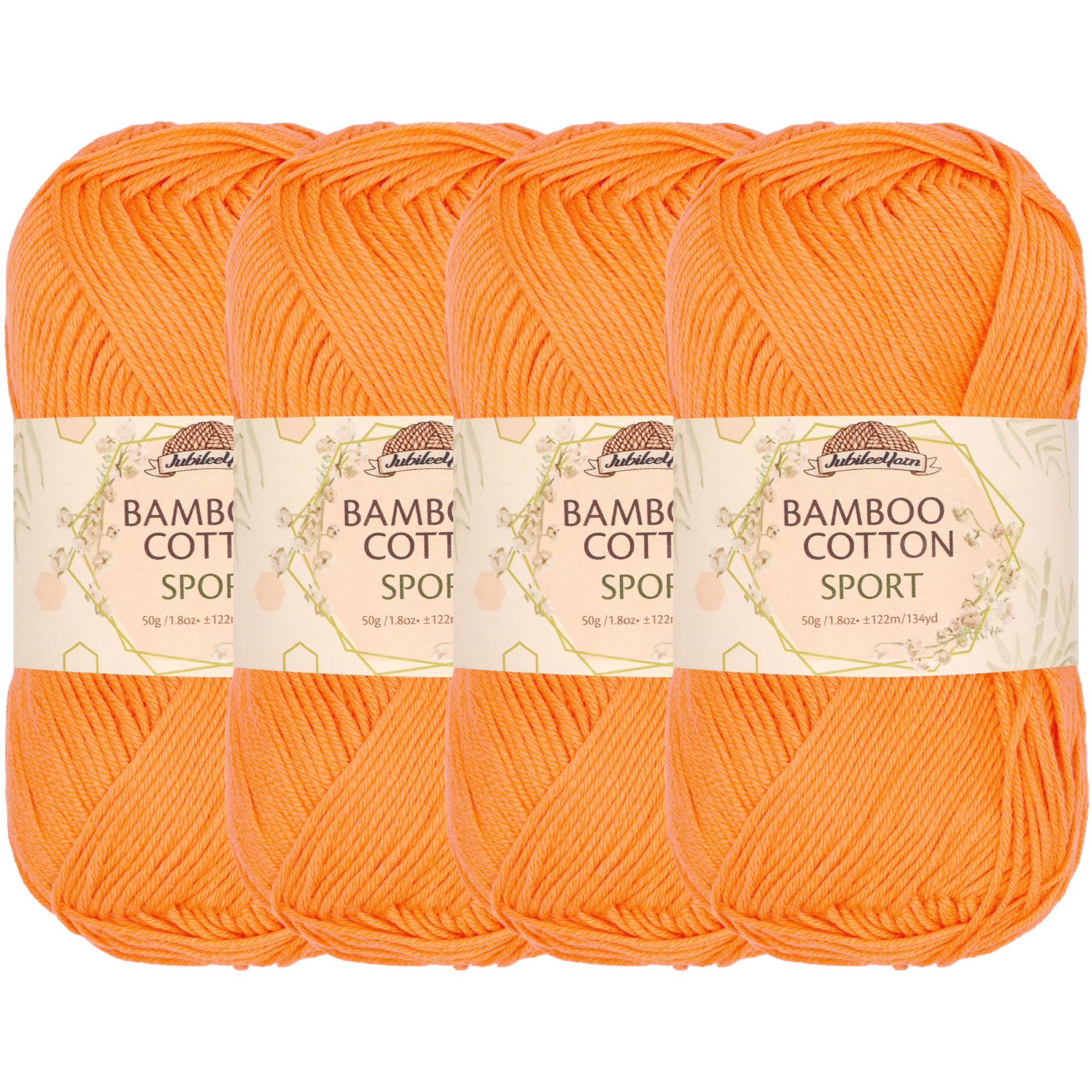 JubileeYarn Bamboo Cotton Sport Yarn - 50g/Skein - Fresh Nectarine - 4 Skeins, 414 Fresh Nectarine