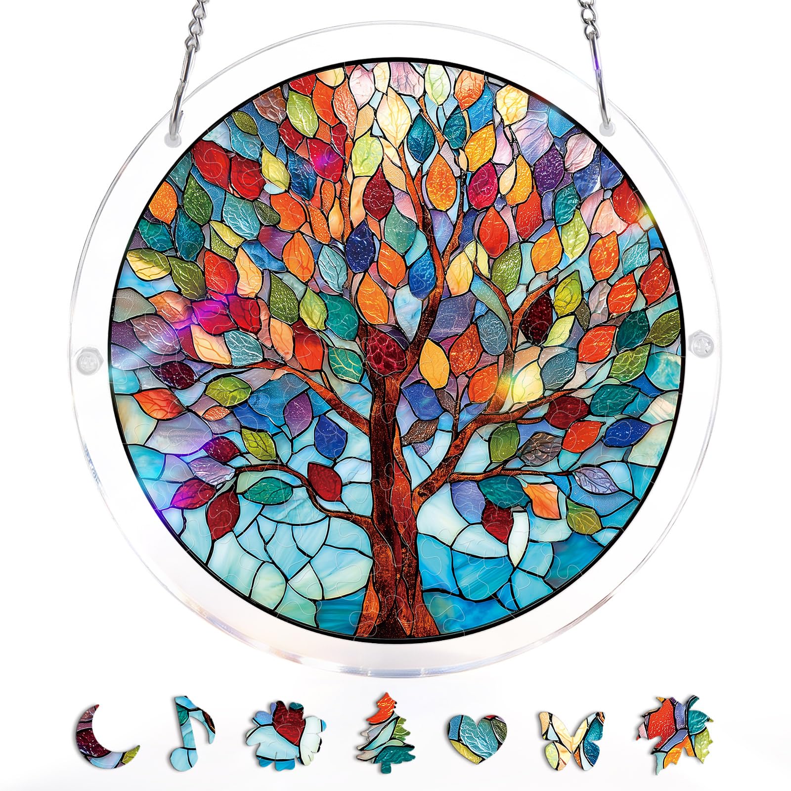 Acrylic Puzzle Window Hanging, Colorful Starry Moon Cat Sun Catchers Panel SunCatchers 83 Pieces Puzzles Decor for Birthday Women, Men, Wife, Aunt, and Mom 7.36 in — view 15