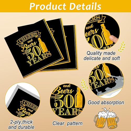 Miniatura 4 de Juego de 96 platos y servilletas para cumpleaños de 50 años, suministros de fiesta de felicitación a los 50 años, decoración de cumpleaños de 50