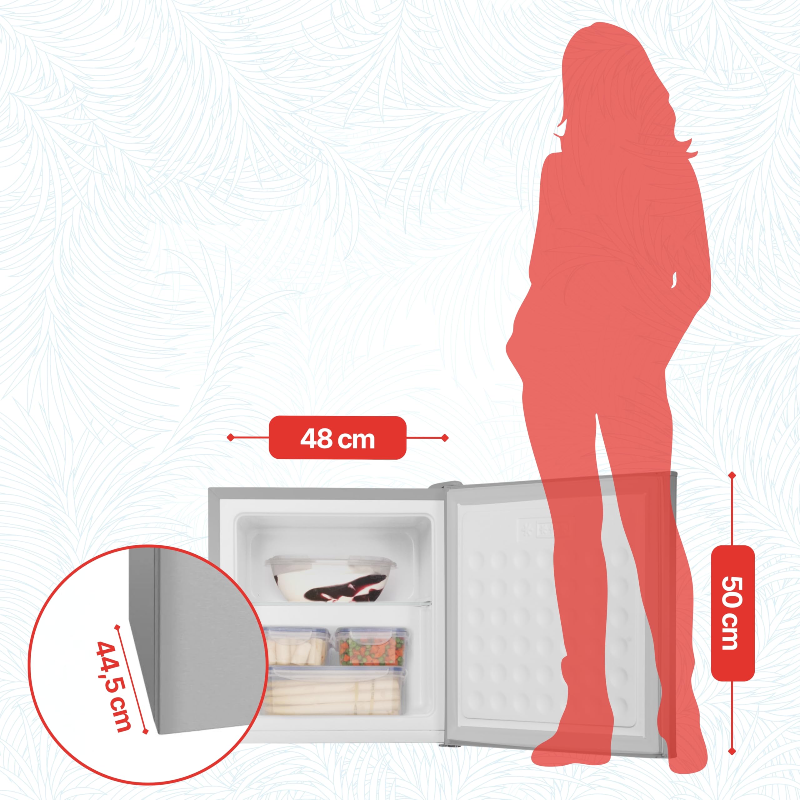 Amica Mini Gefrierschrank freistehend 50x48x44,5 cm 32L 4‑Sterne‑Gefrierfach mit Eiswürfelbehälter Freezer AGB 3010 E - Edelstahloptik