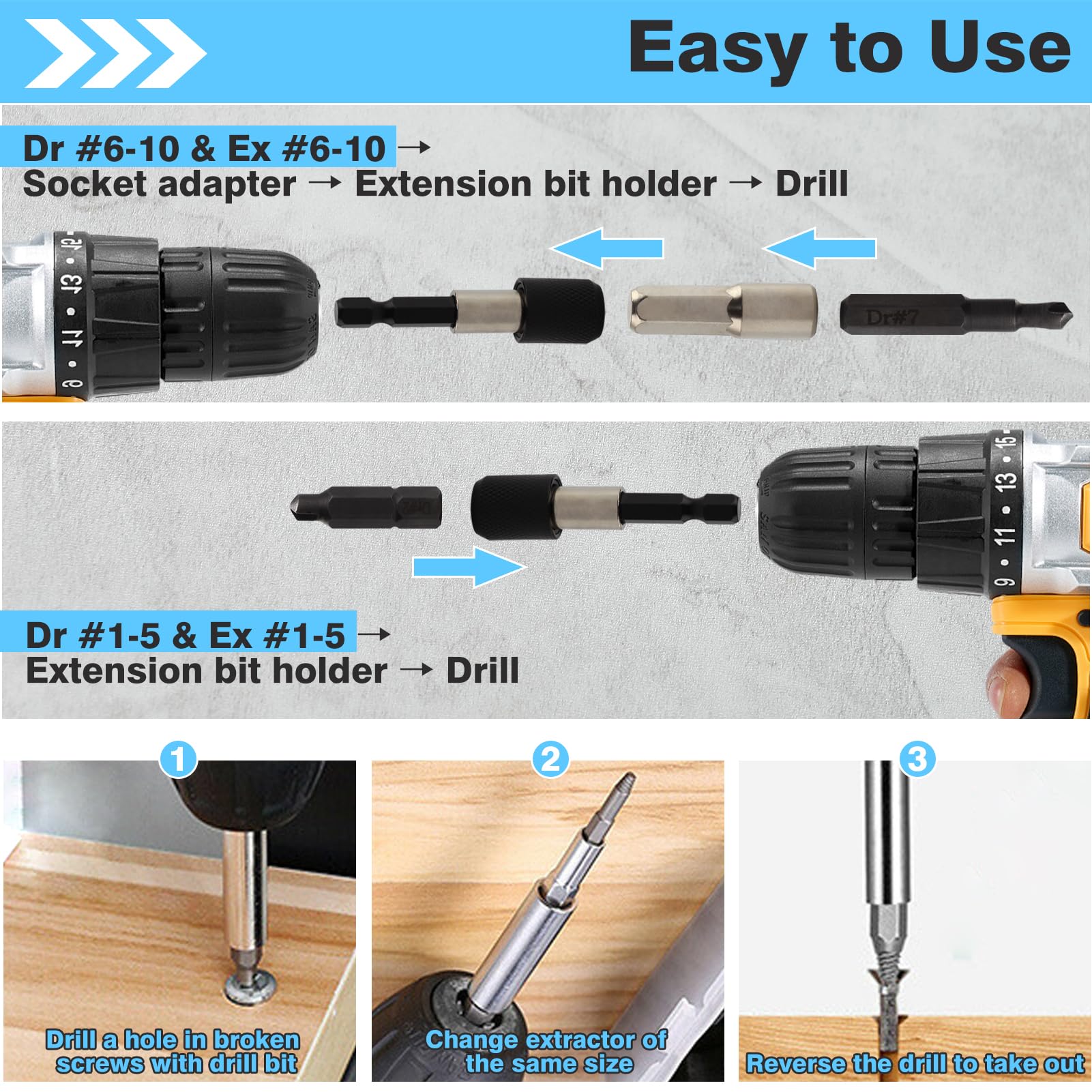 LEONTOOL Damaged Screw Extractor Set, 22 Pcs Easy Out Stripped Screw Extractor Kit, Remover for Stripped Screws Nuts & Bolts - Image 3