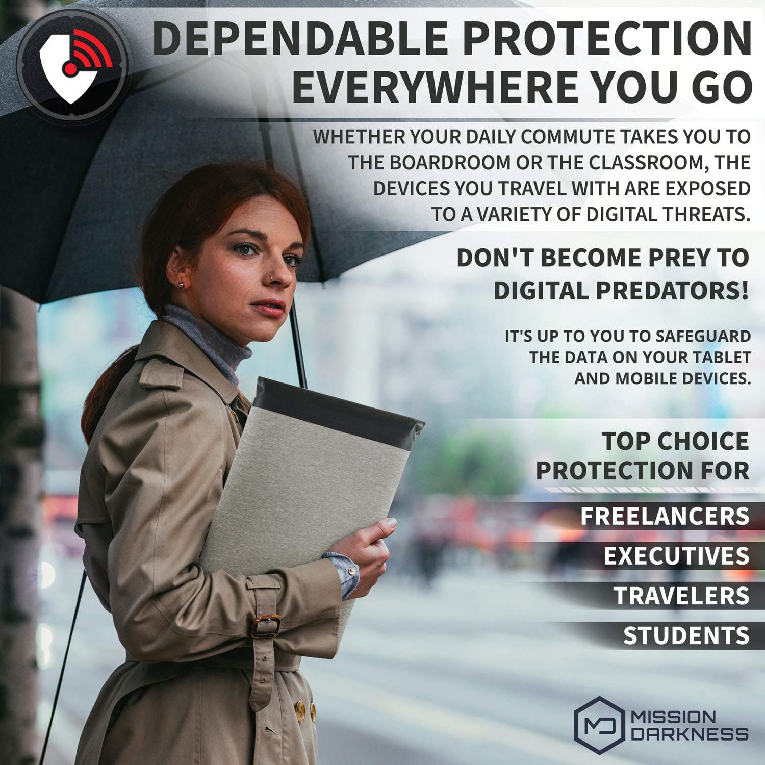 Mission Darkness Dry Shield Faraday Tablet Sleeve // Slim Waterproof Dry Bag for Tablets + RF Shielding Liner // Signal Blocking, Anti-Tracking, EMP Shield, Data Privacy, Electronic Device Security