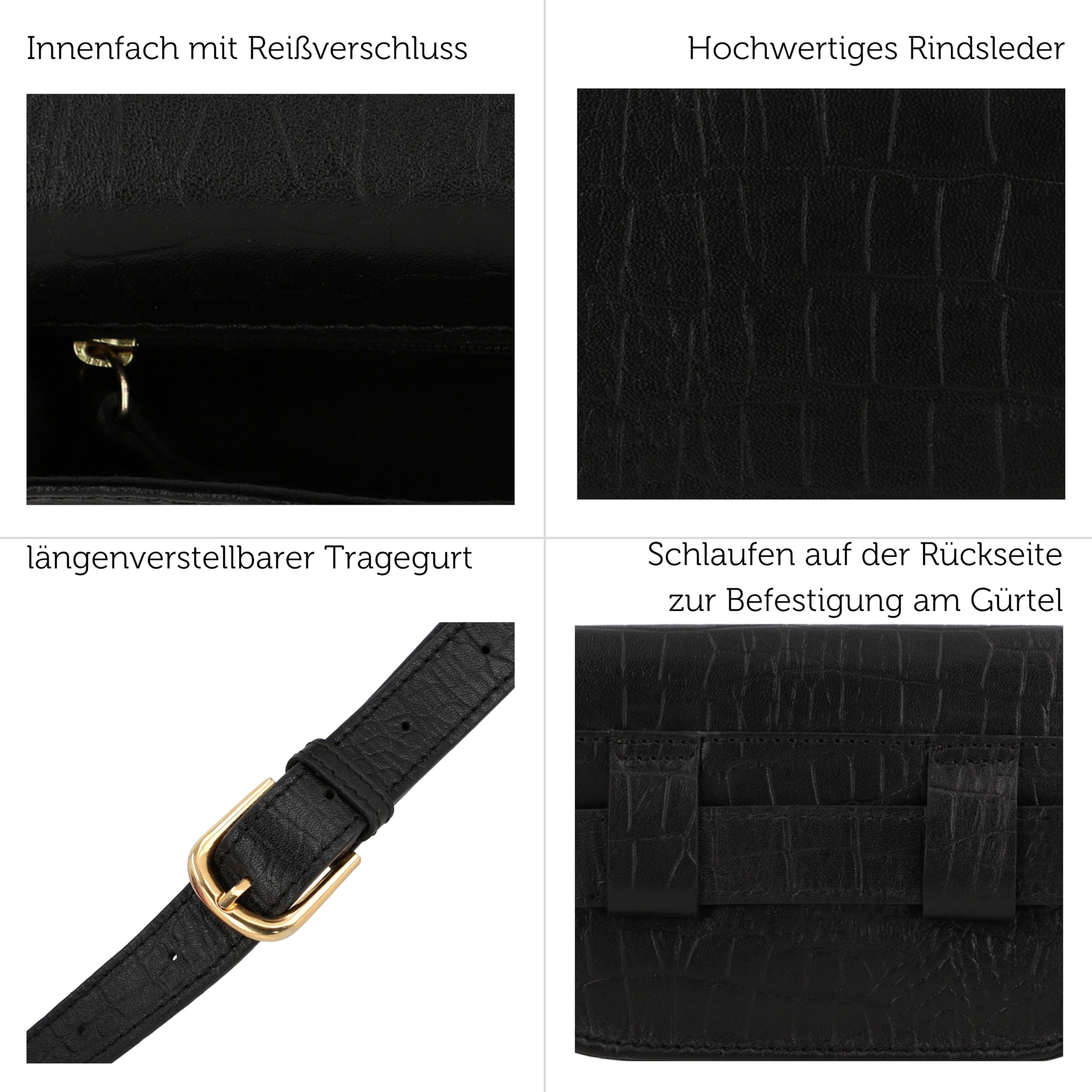 Gusti Gürteltasche - Jenny Bauchtasche Hüfttasche Festivaltasche Hip Bag Handtasche Leder Schwarz