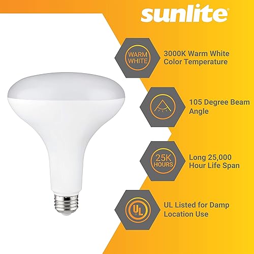 Miniatura 3 de Sunlite 81332 Bombilla LED BR40 empotrable, 13 W (equivalente a 75 W), 1100 lúmenes, base media (E26), regulable, inundación, certificación UL, 3000