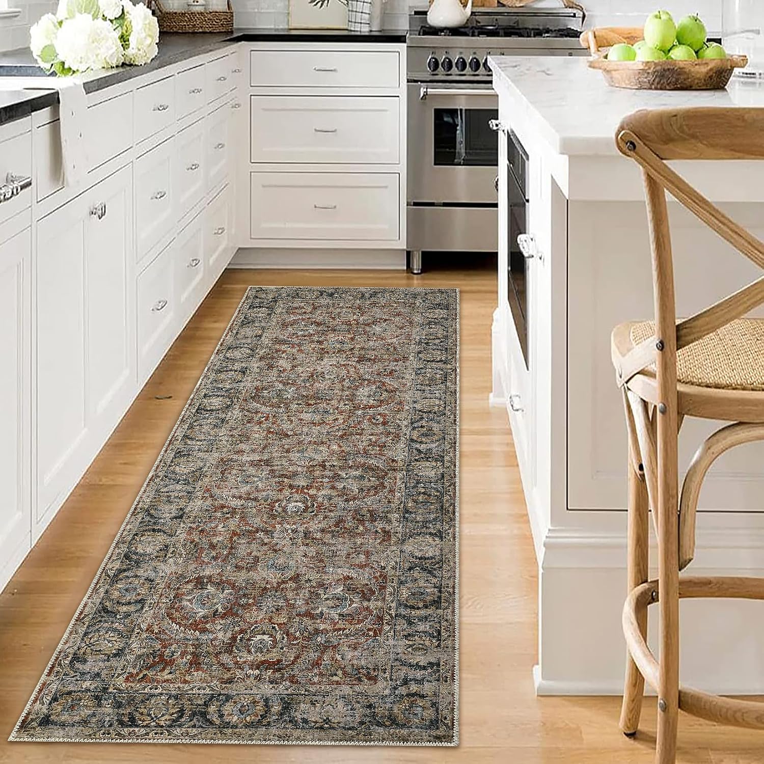 GAOMON Washable Rugs 2x6 Runner Rug Non Slip Kitchen Rugs Vintage Area Rug for Bedroom Stain Resistant Bathroom Rugs Entryway Rug Low Pile Small Rug Runner for Hallway Laundry 2'x6' Distressed Red