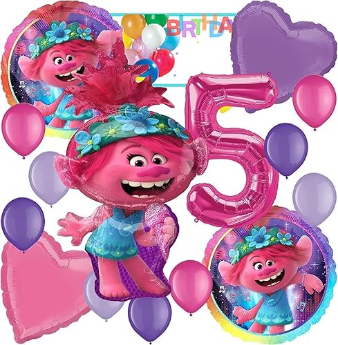 Amscan - Globos de papel de aluminio, para la colección de fiestas de Trolls World Tour, accesorio de fiesta, multicolor, cumpleaños número 5