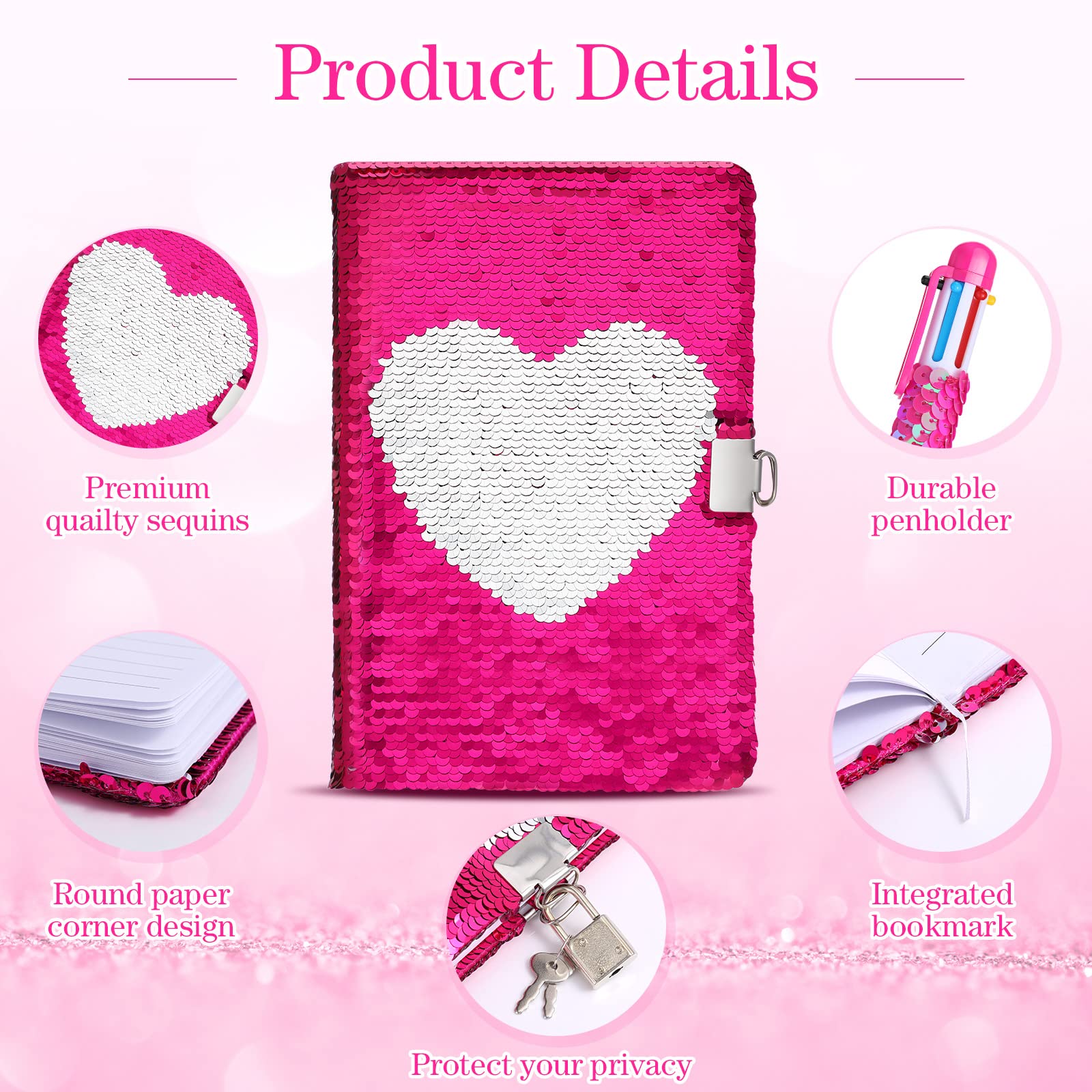 Amazon.com: Spakon A5 Reversible Sequin Journal with Lock Key 6 in