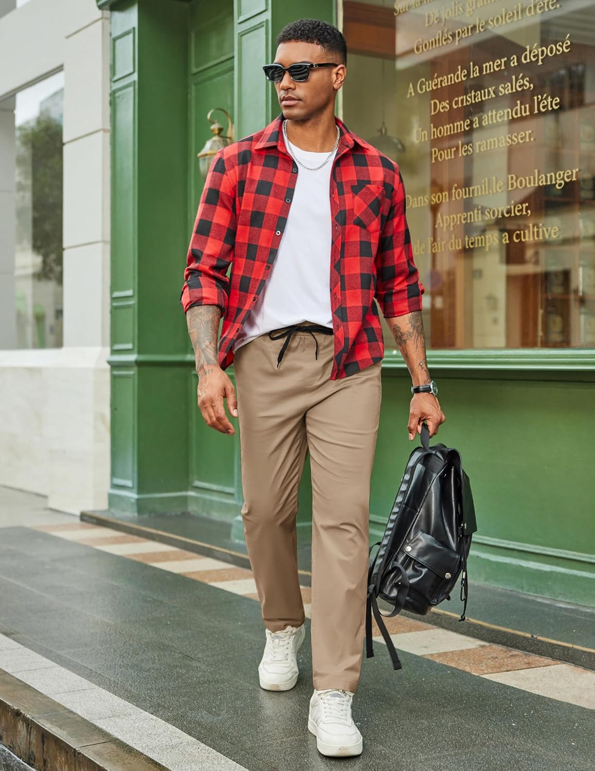 COOFANDY Men's Casual Pants Drawstring Elastic Waist Chino Pants Straight Leg Slacks Cotton Twill Trousers with Pockets - Image 5