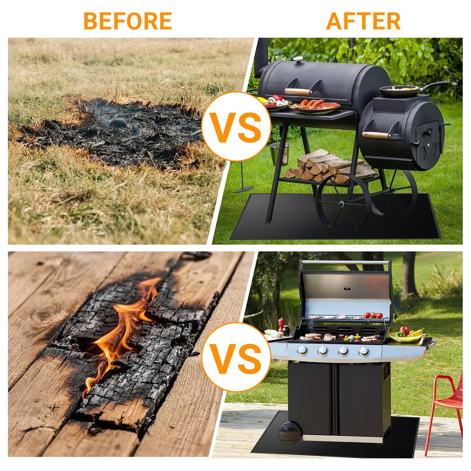 dellyy Tapis Barbecue Sol Exterieur 90 x 120 cm, Résistant à la Chaleur Jusqu'à 1000 °C Tapis Anti feu Gril Ignifuge, Fibre de Verre, pour Sol, Pelouse, Camping et Terrasse